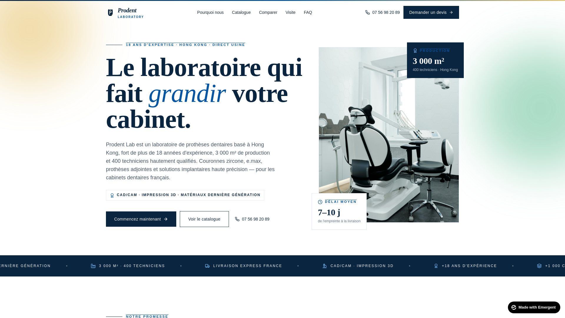 website screenshot of https://prodentlabfr.com/