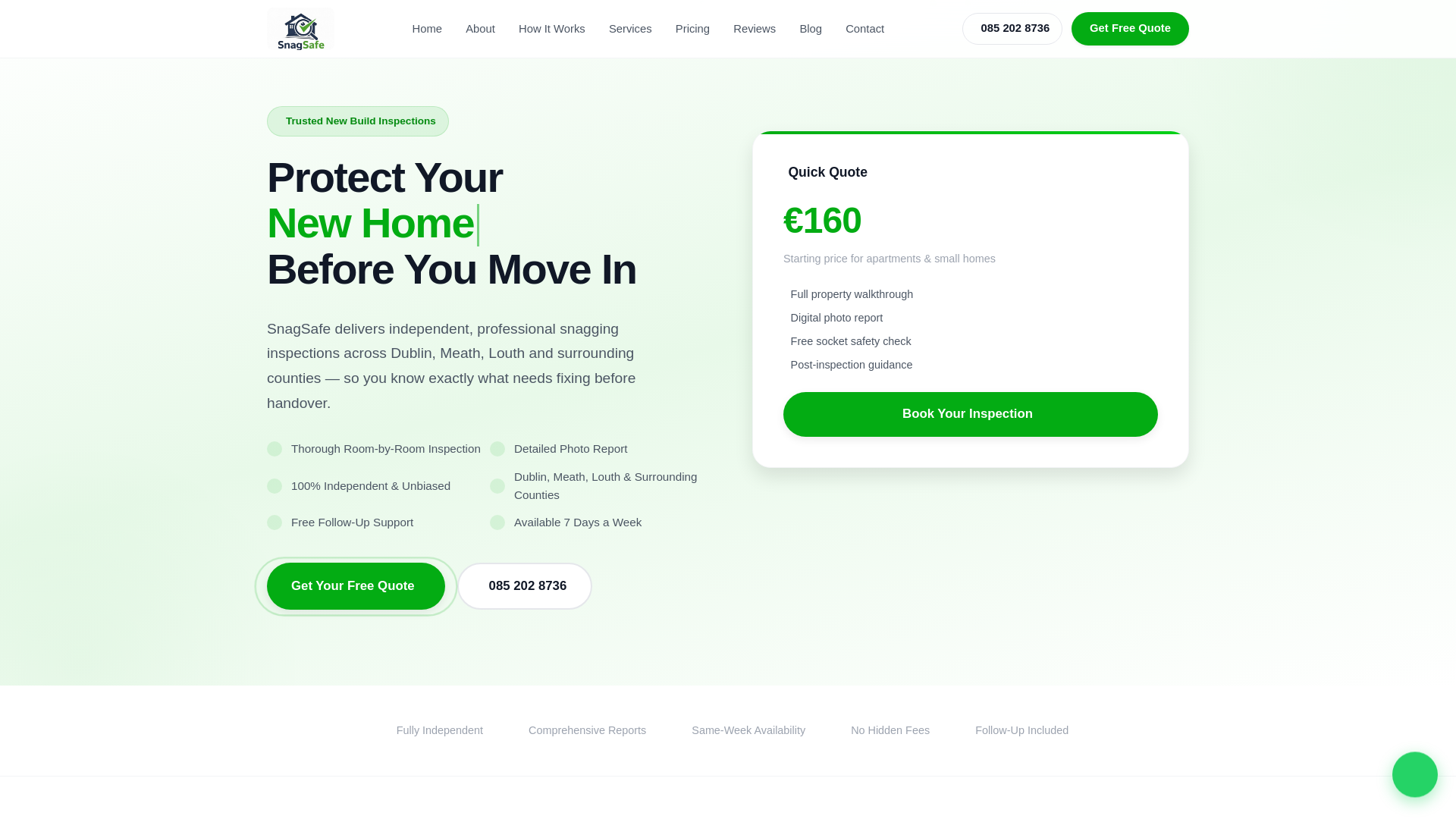 website screenshot of https://snagsafe.ie/