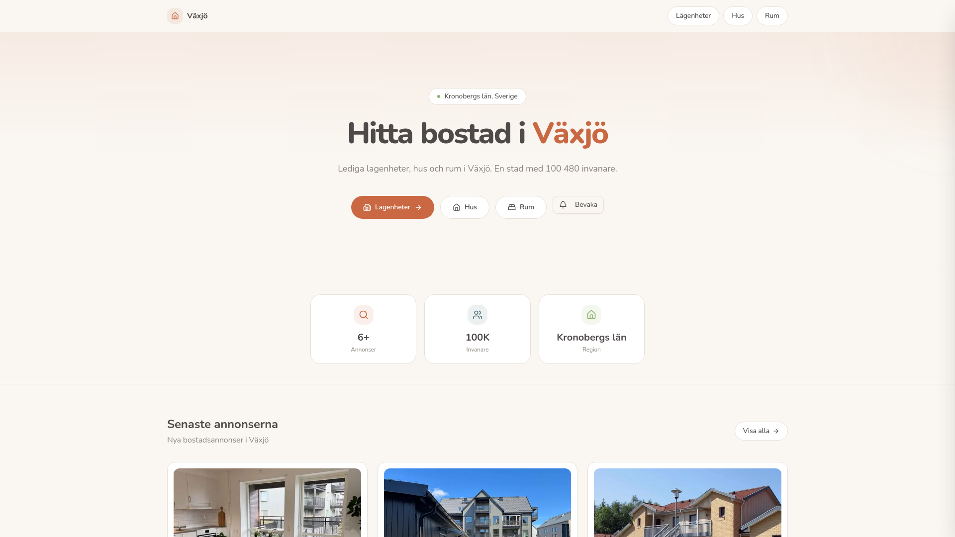 website screenshot of https://lagenhetvaxjo.se/