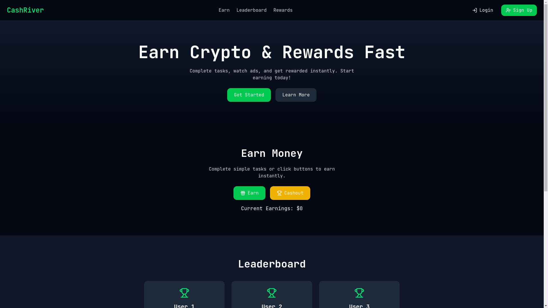 website screenshot of https://cashriver.one/