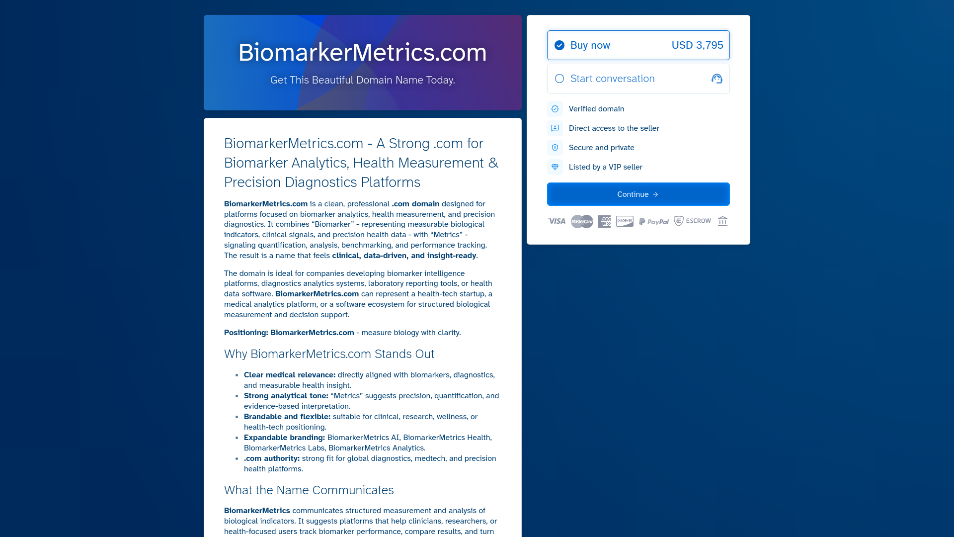 website screenshot of https://biomarkermetrics.com