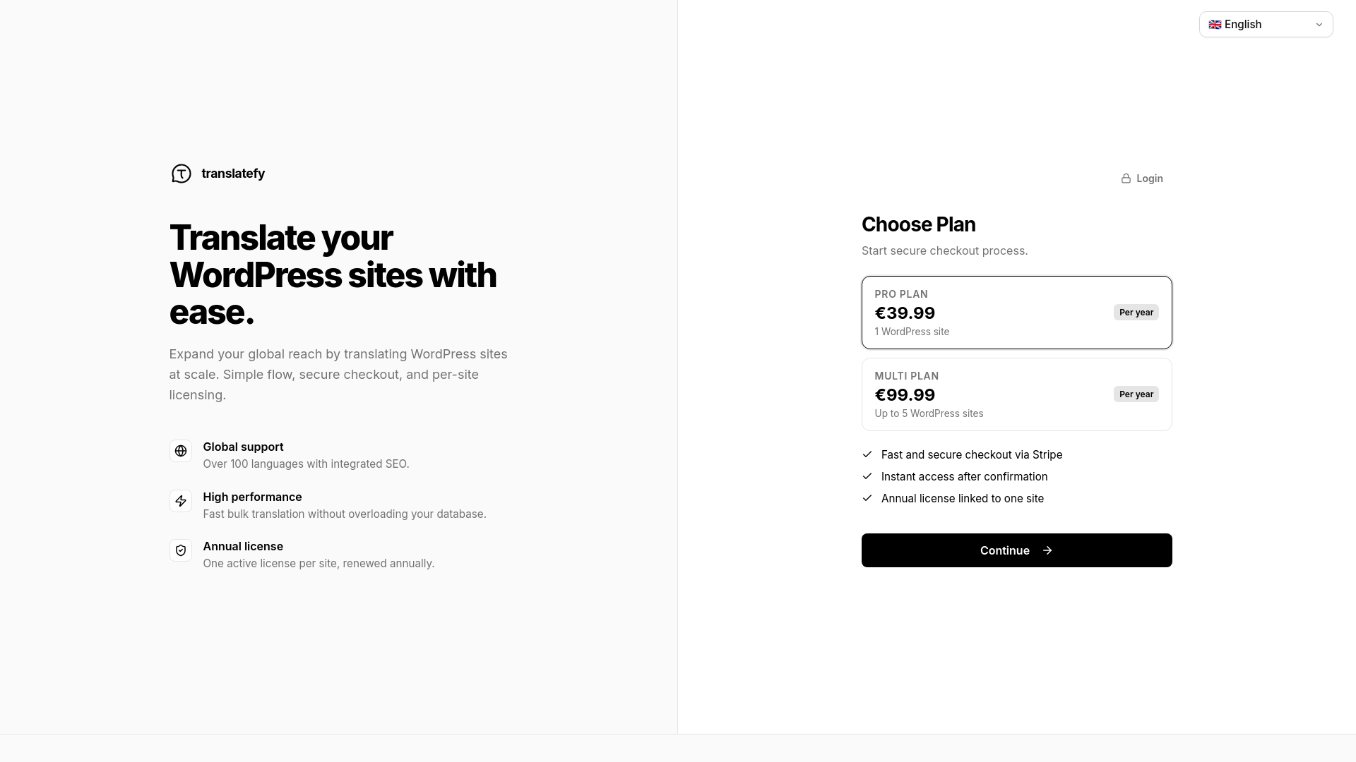 website screenshot of https://wptranslatefy.com/