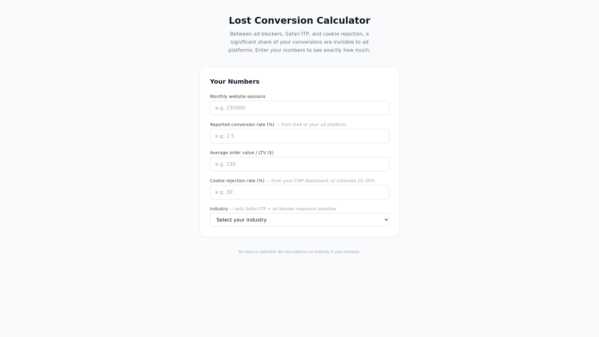 website screenshot of https://lost-conversion-calculator.pages.dev/