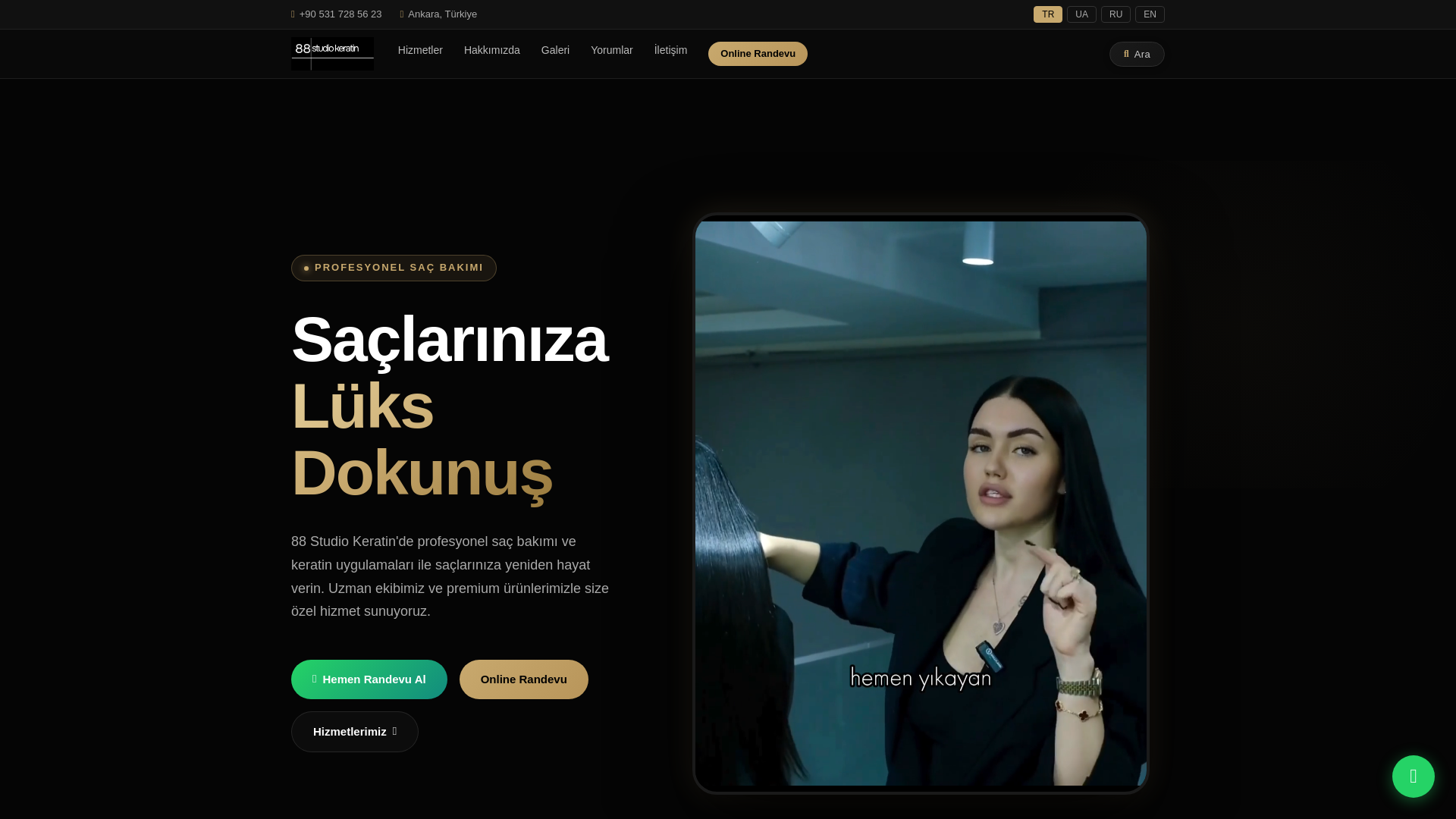 website screenshot of https://88studiokeratin.com