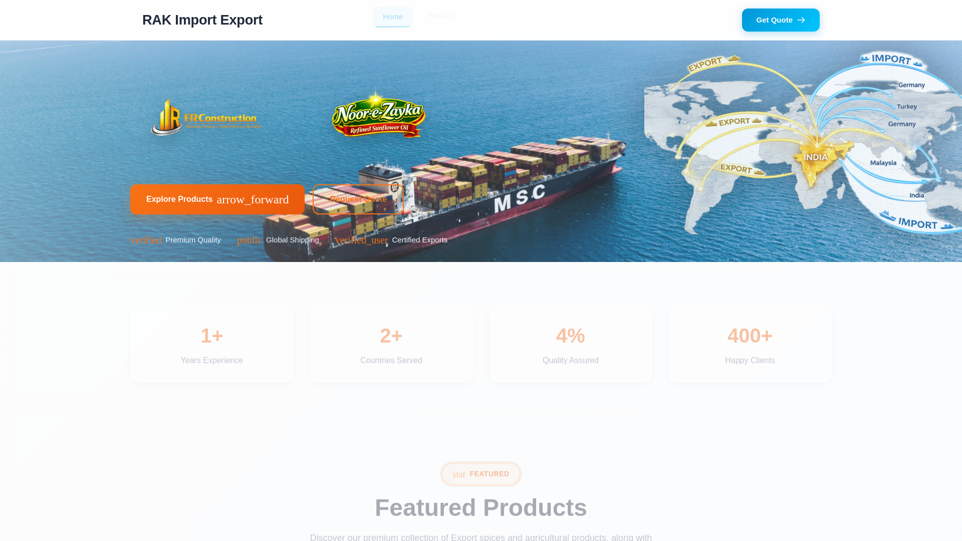 website screenshot of https://rakimport.in/