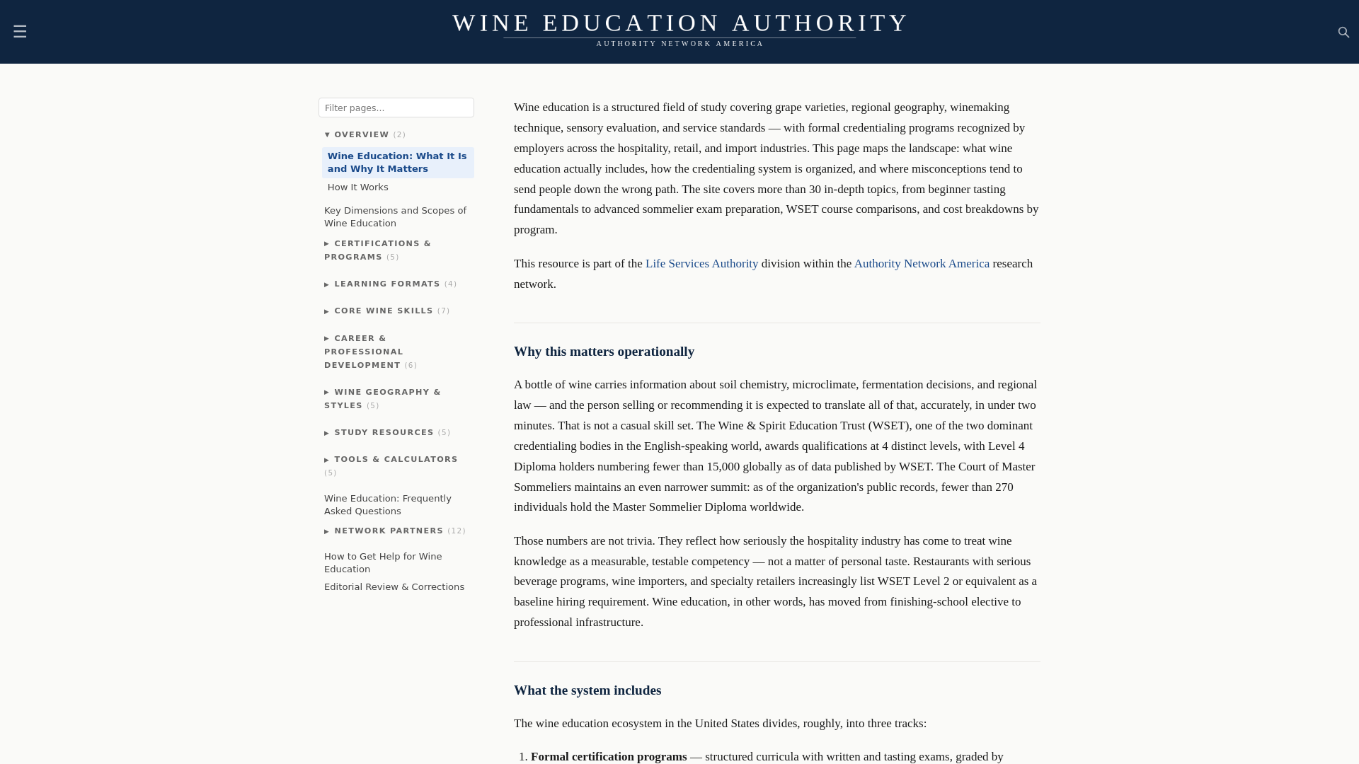 website screenshot of https://wineeducationauthority.com/