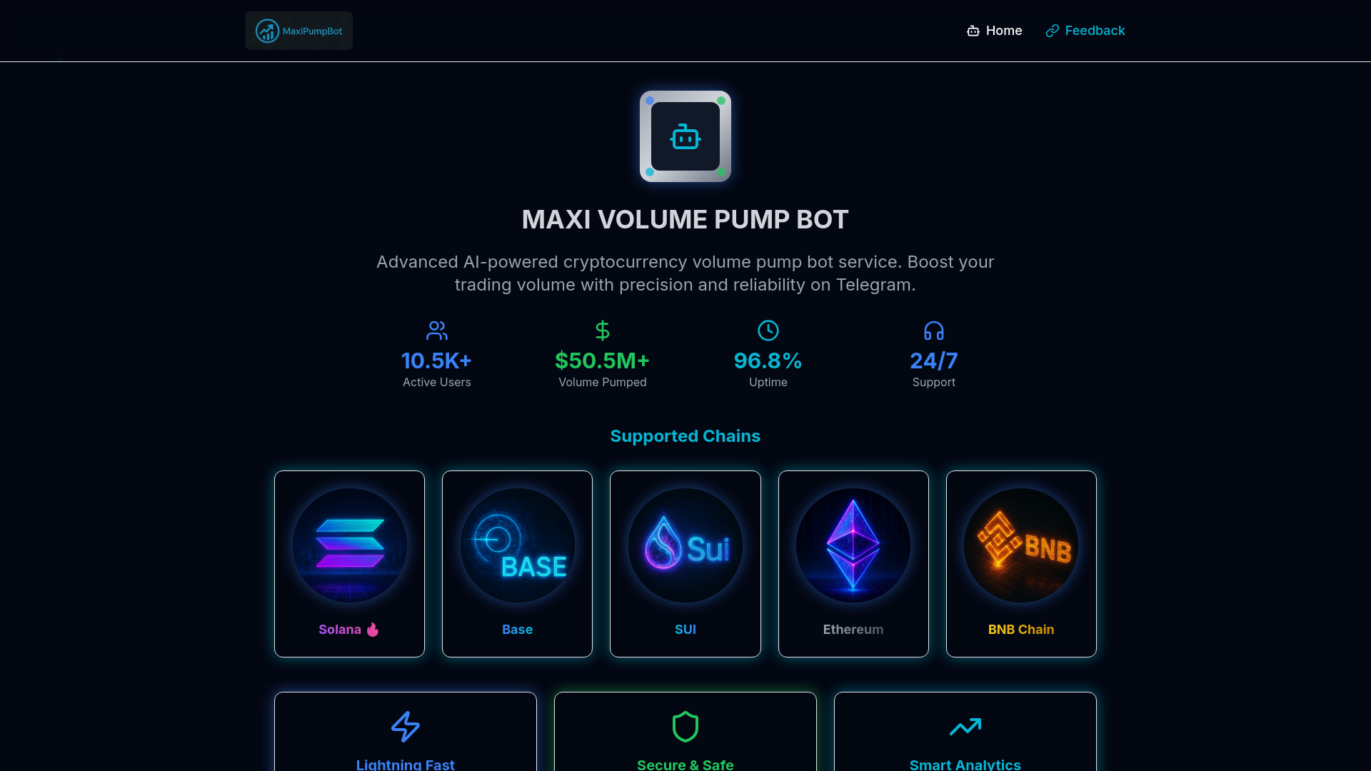 website screenshot of https://maxibotpump.fun/