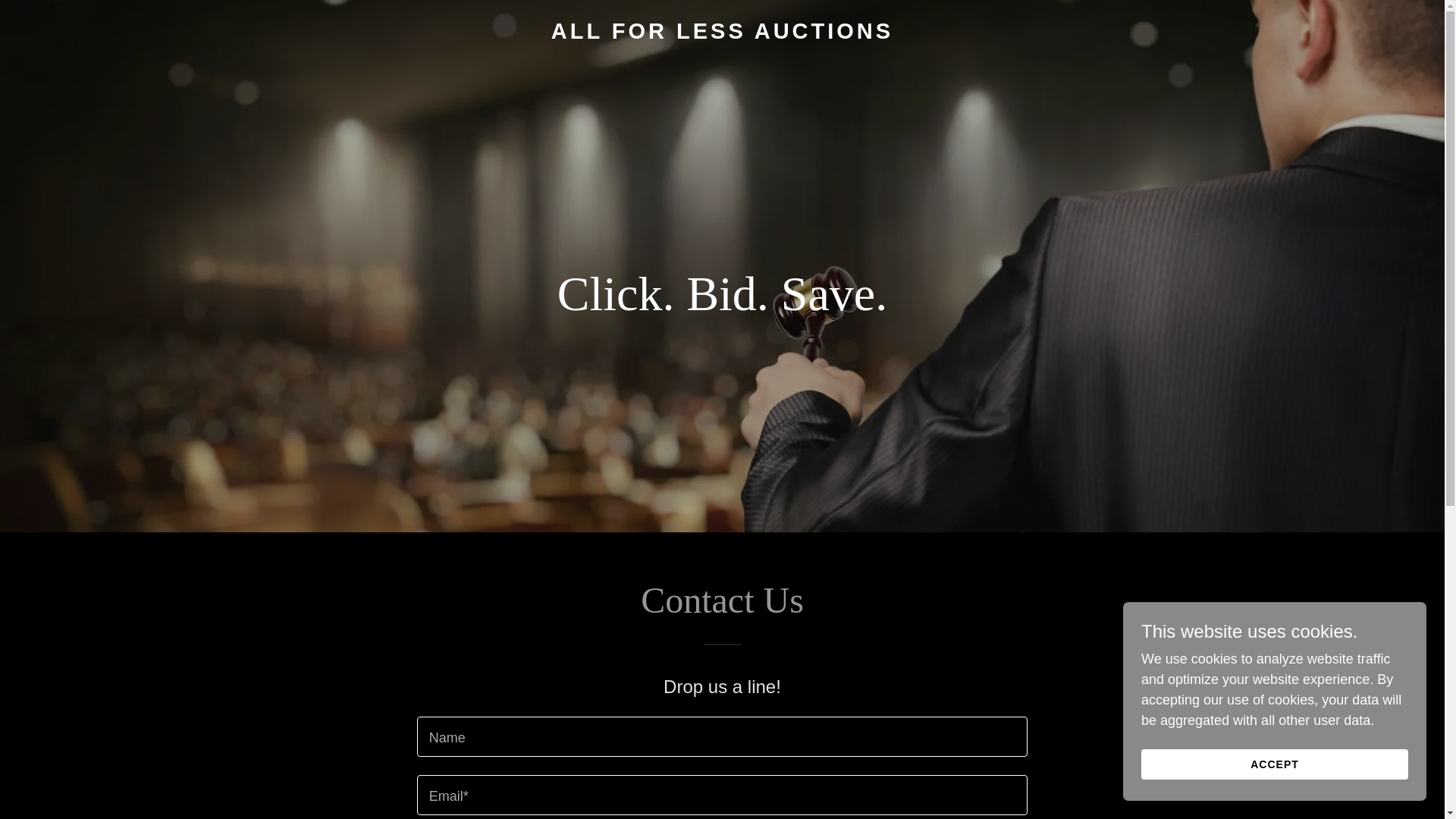 website screenshot of https://allforlessauctions.com/