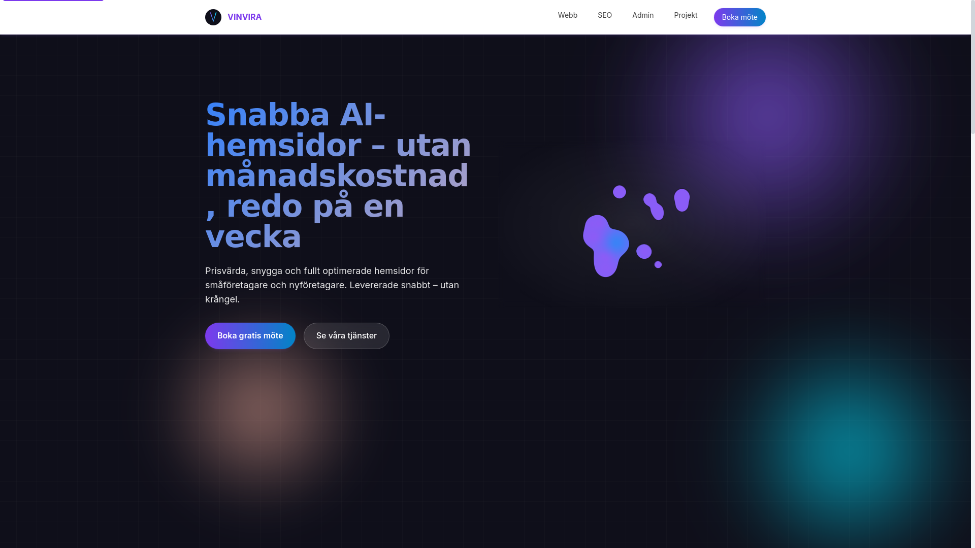 website screenshot of https://vinvira.se/