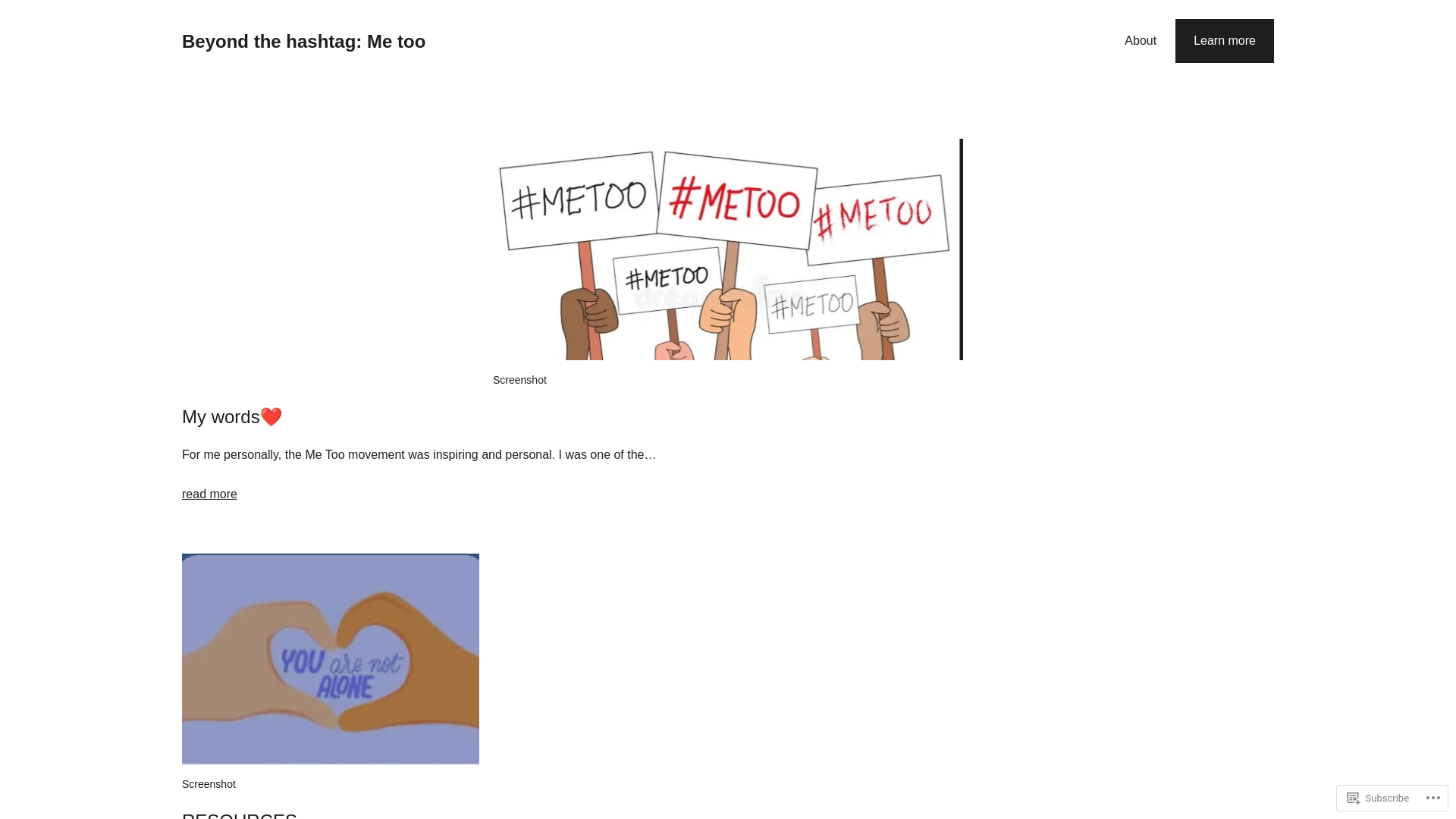 website screenshot of https://beyondthehashtagmetoo.blog/