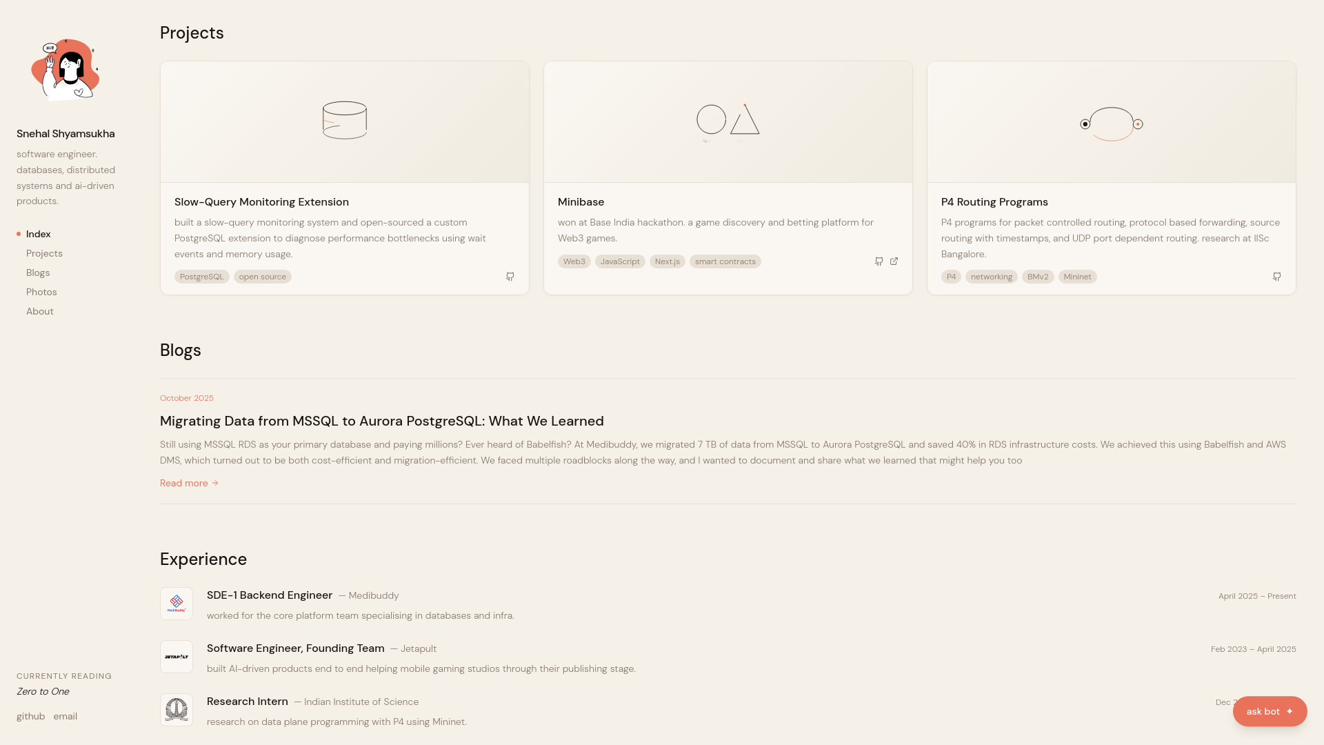 website screenshot of https://snehalswork.fun/