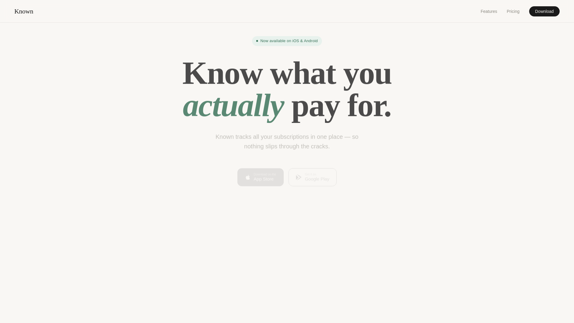 website screenshot of https://known-landing-page.pages.dev/
