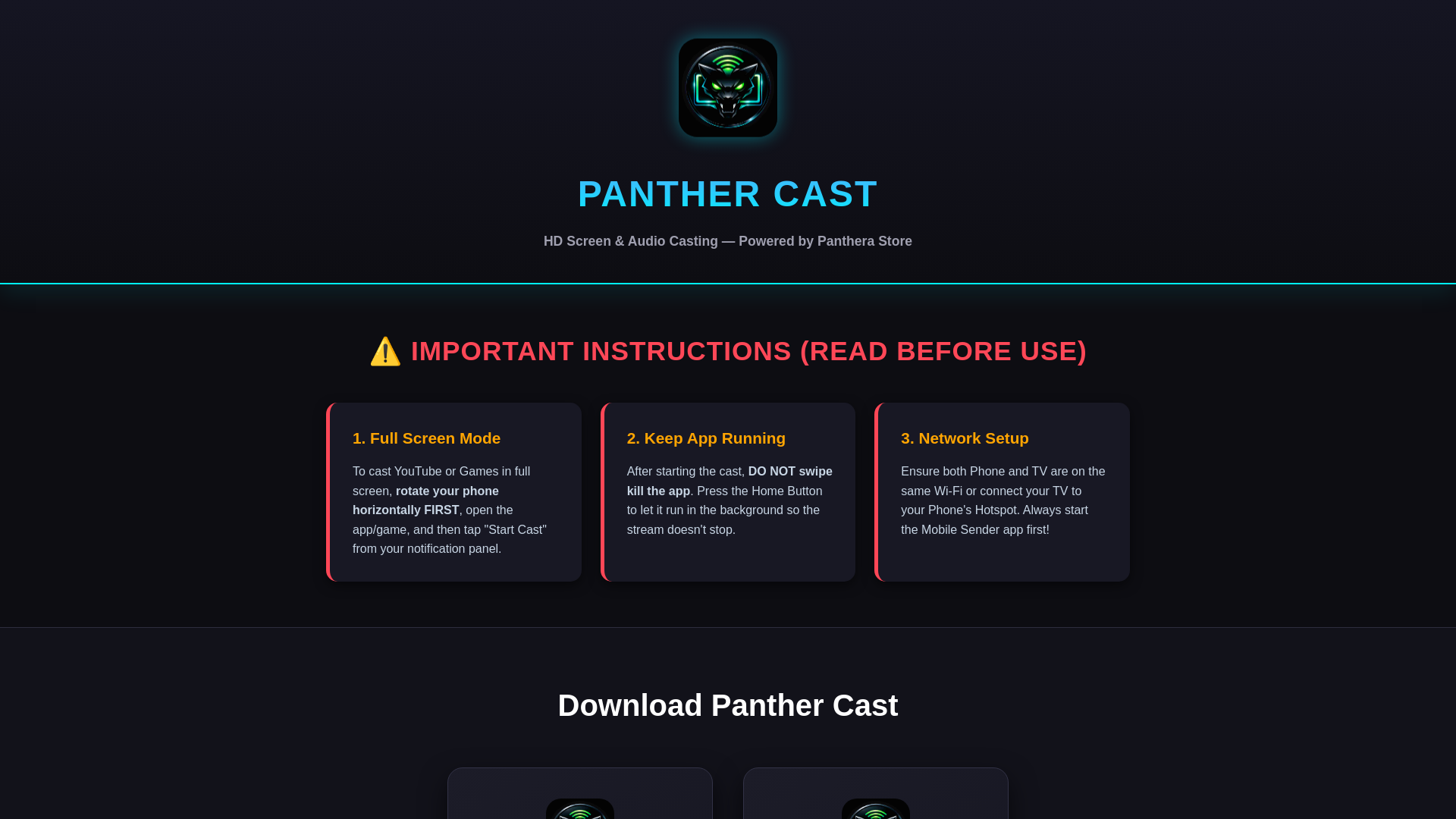 website screenshot of https://panthercast.pages.dev/