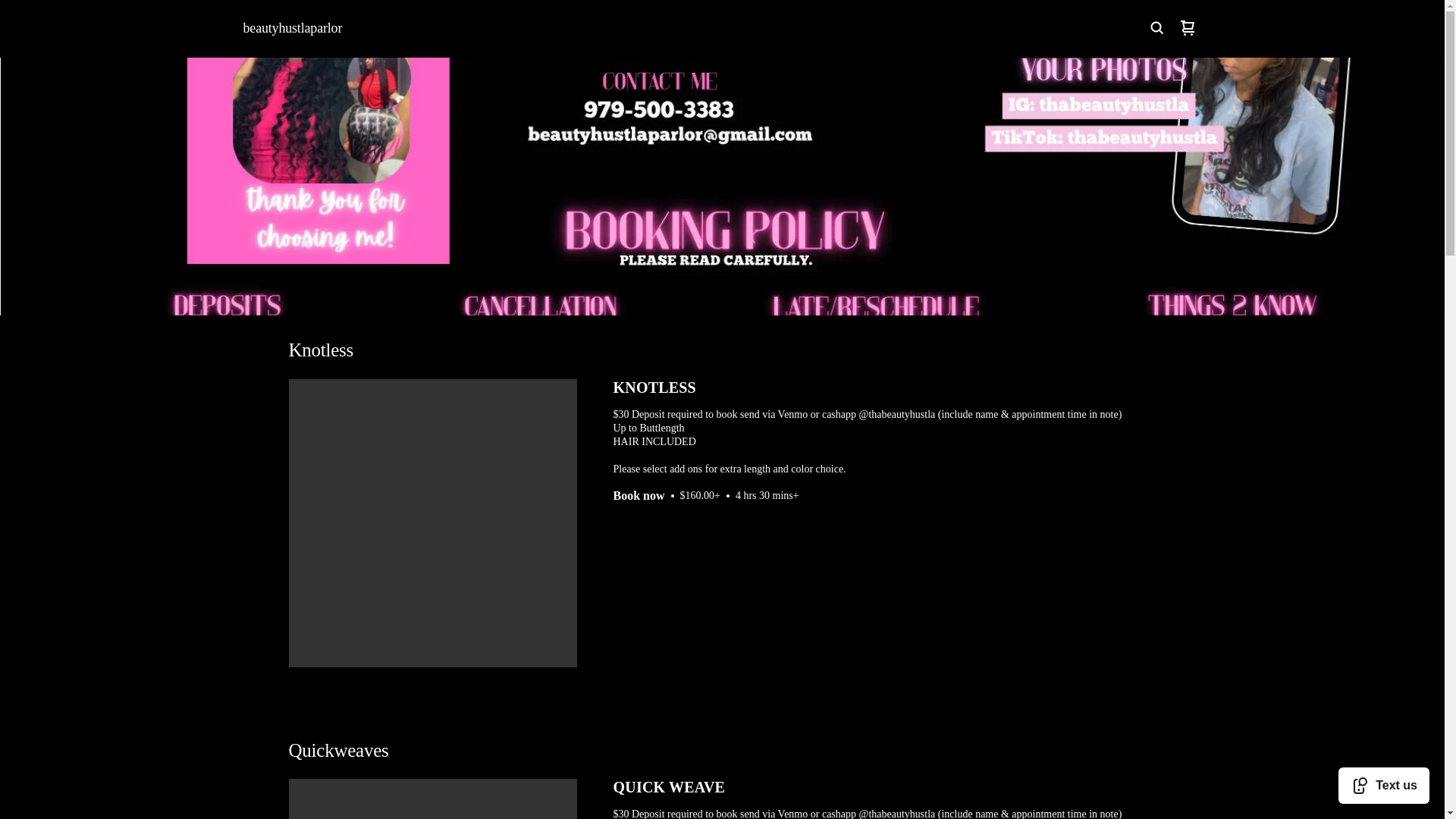 website screenshot of https://beautyhustlaparlor.com/