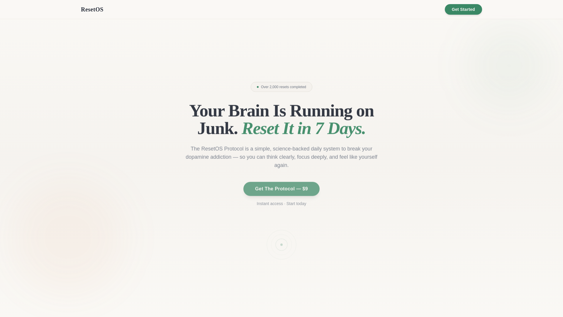 website screenshot of https://runreset.io