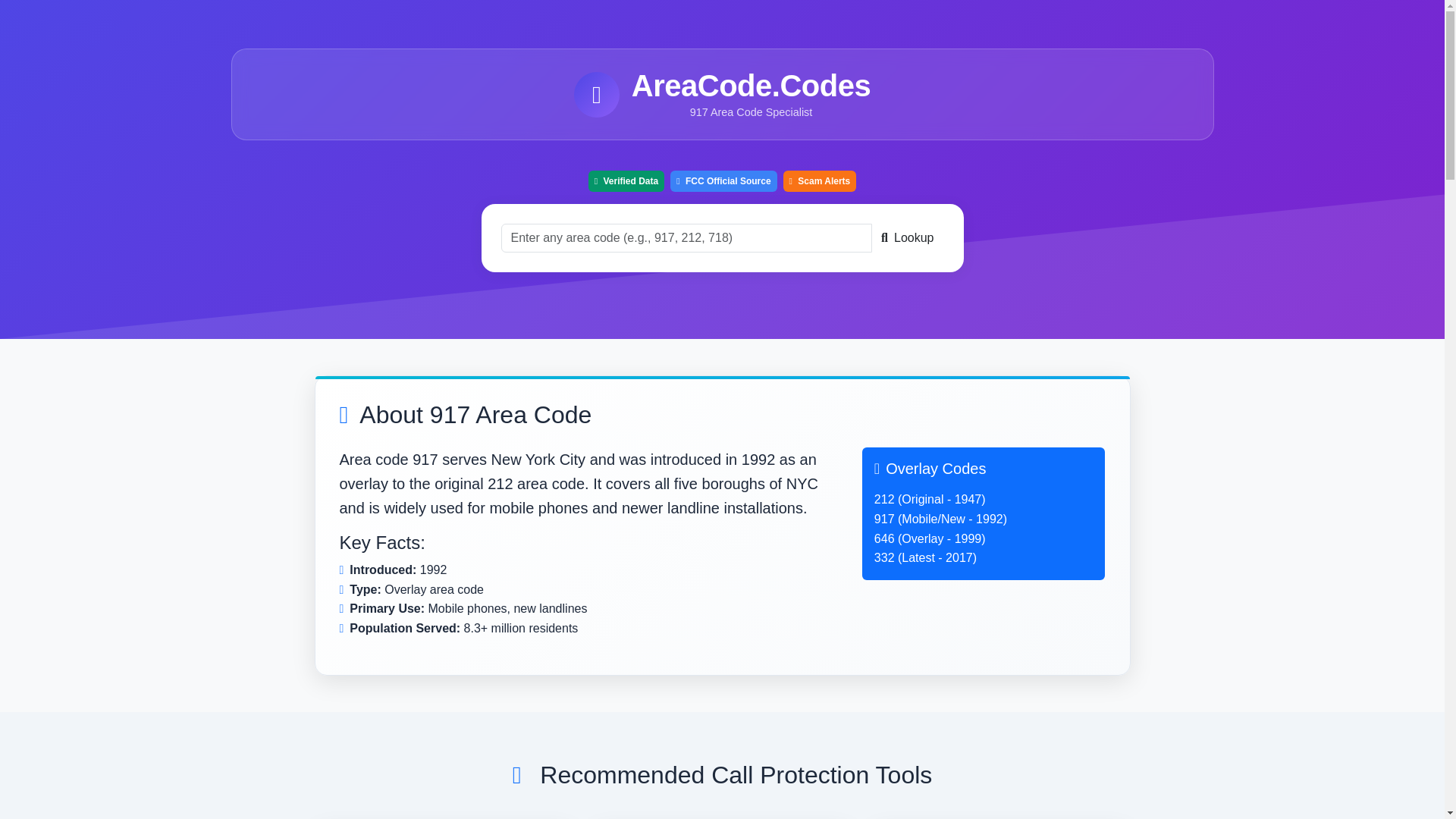 website screenshot of https://917-area-code.pages.dev/