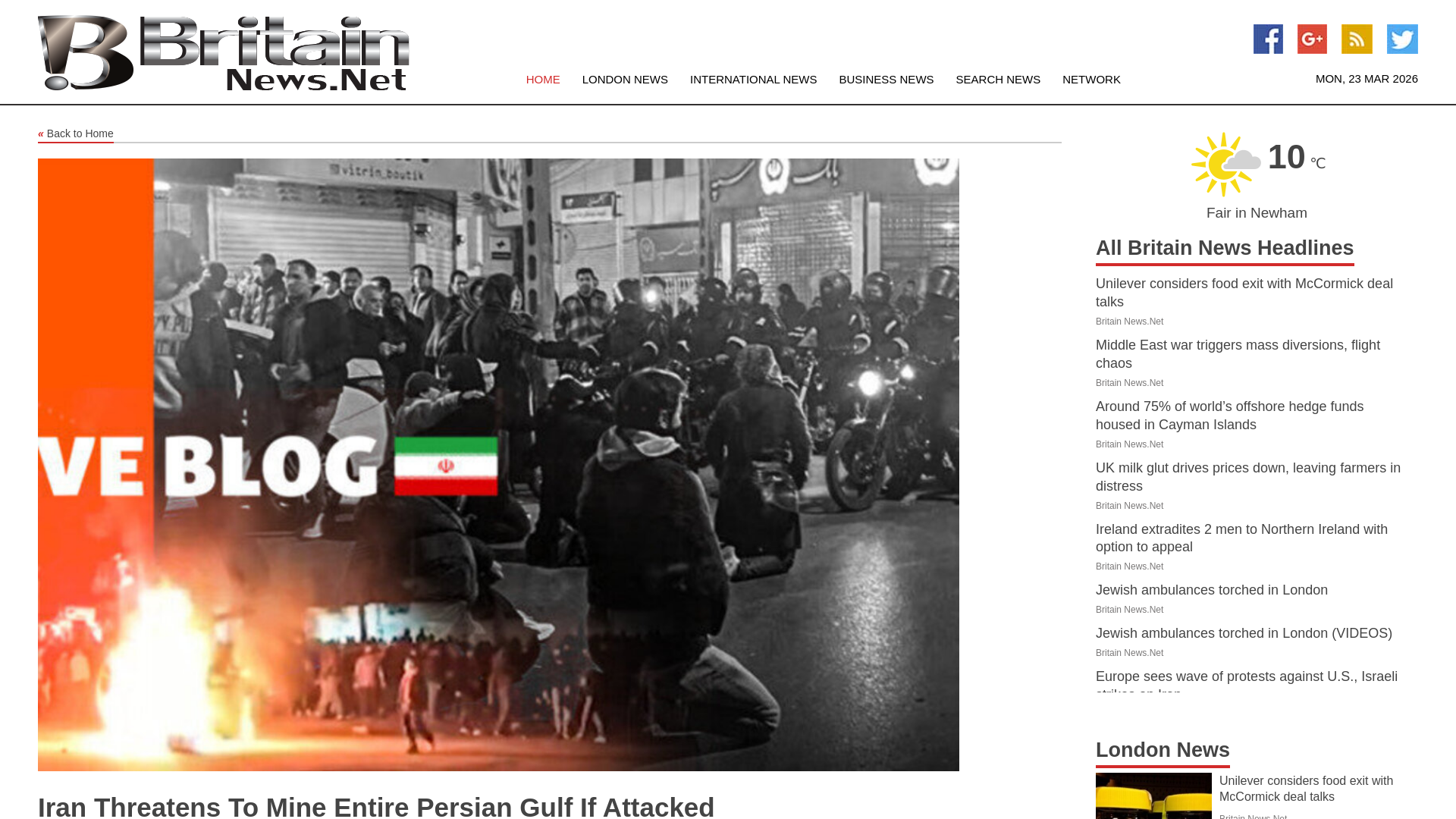 website screenshot of https://www.britainnews.net/news/278938580/iran-threatens-to-mine-entire-persian-gulf-if-attacked