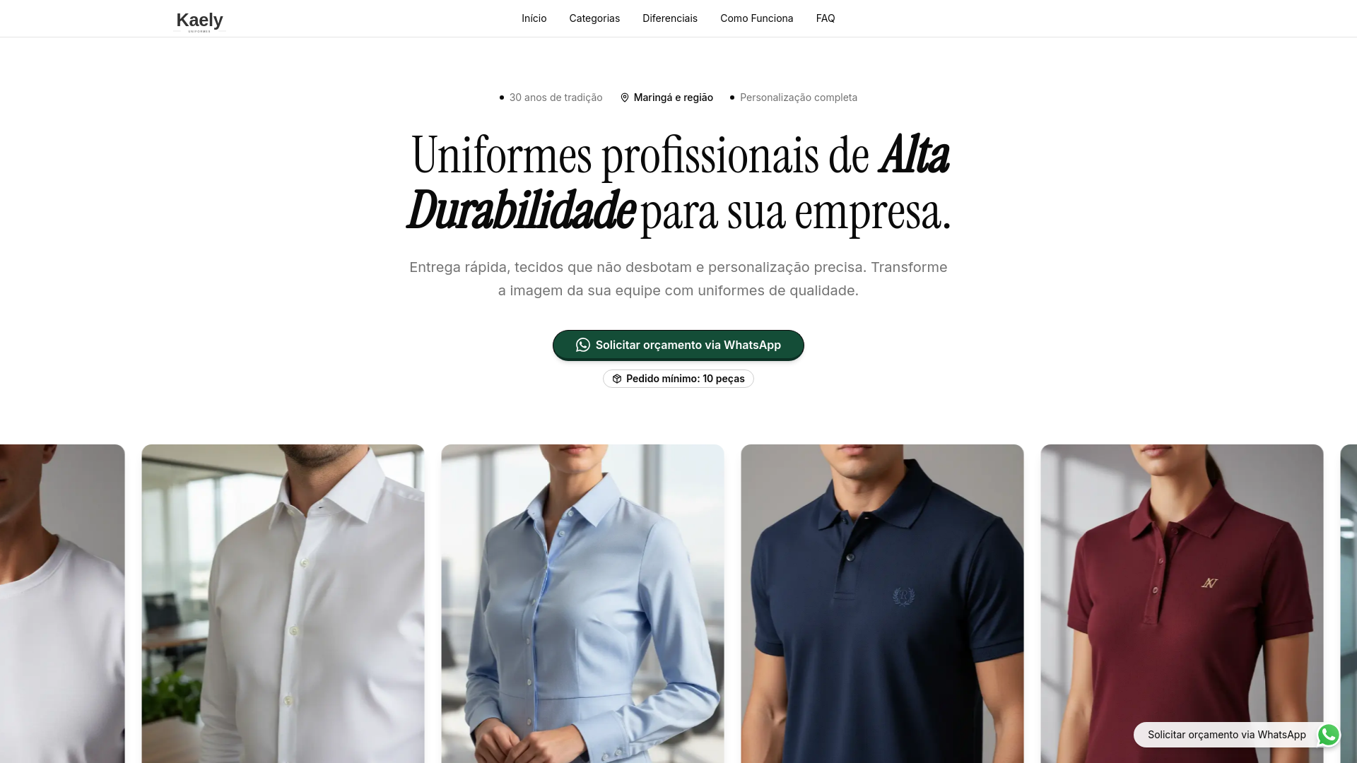 website screenshot of https://kaelyuniformes.com.br