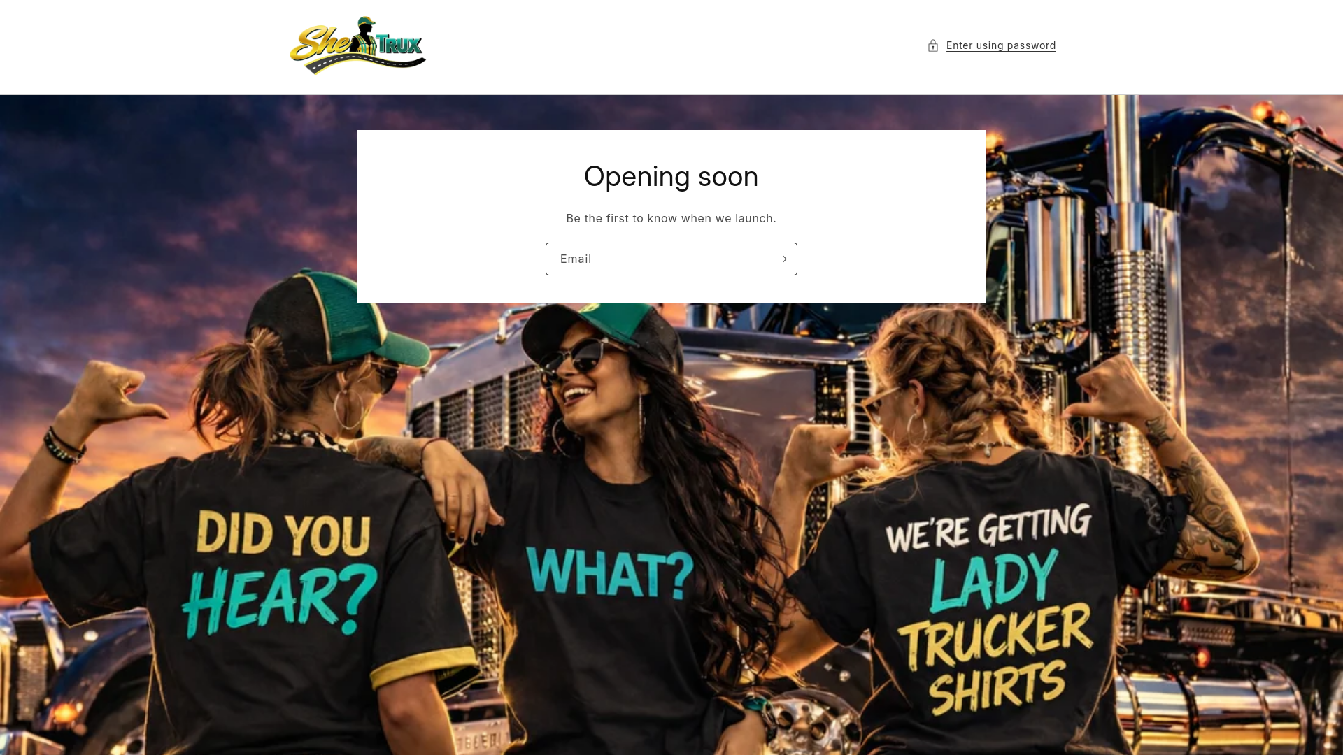 website screenshot of https://shetrucks.shop