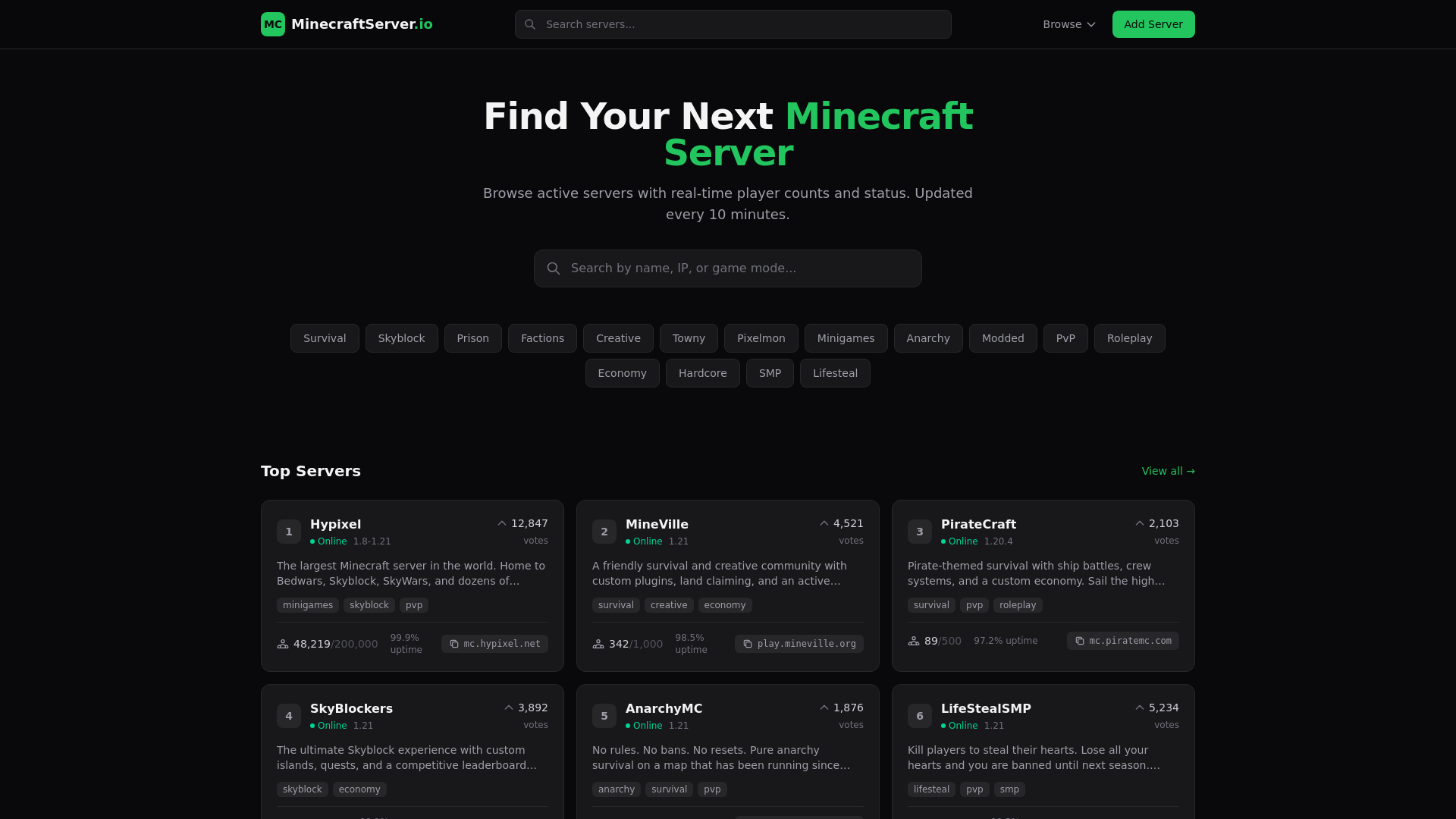website screenshot of https://minecraftserver-io.pages.dev/