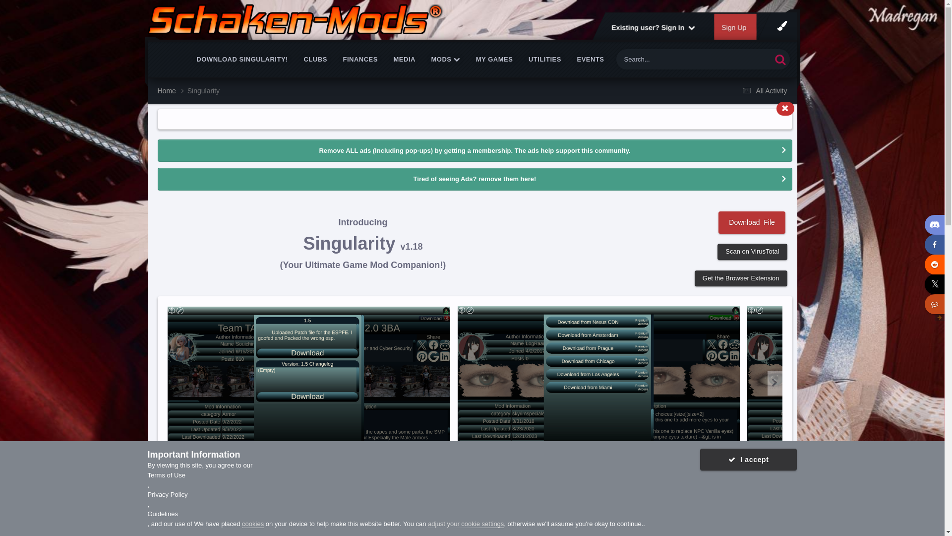 website screenshot of https://schaken-mods.com/Singularity