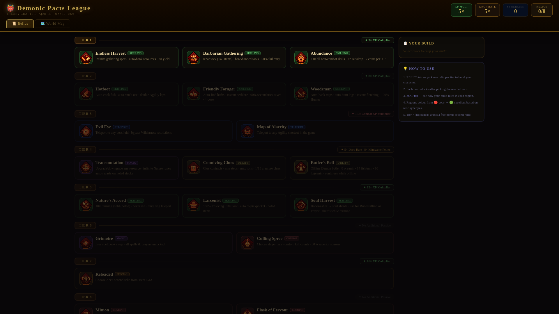 website screenshot of https://demonic-pacts-theory-crafter.pages.dev/