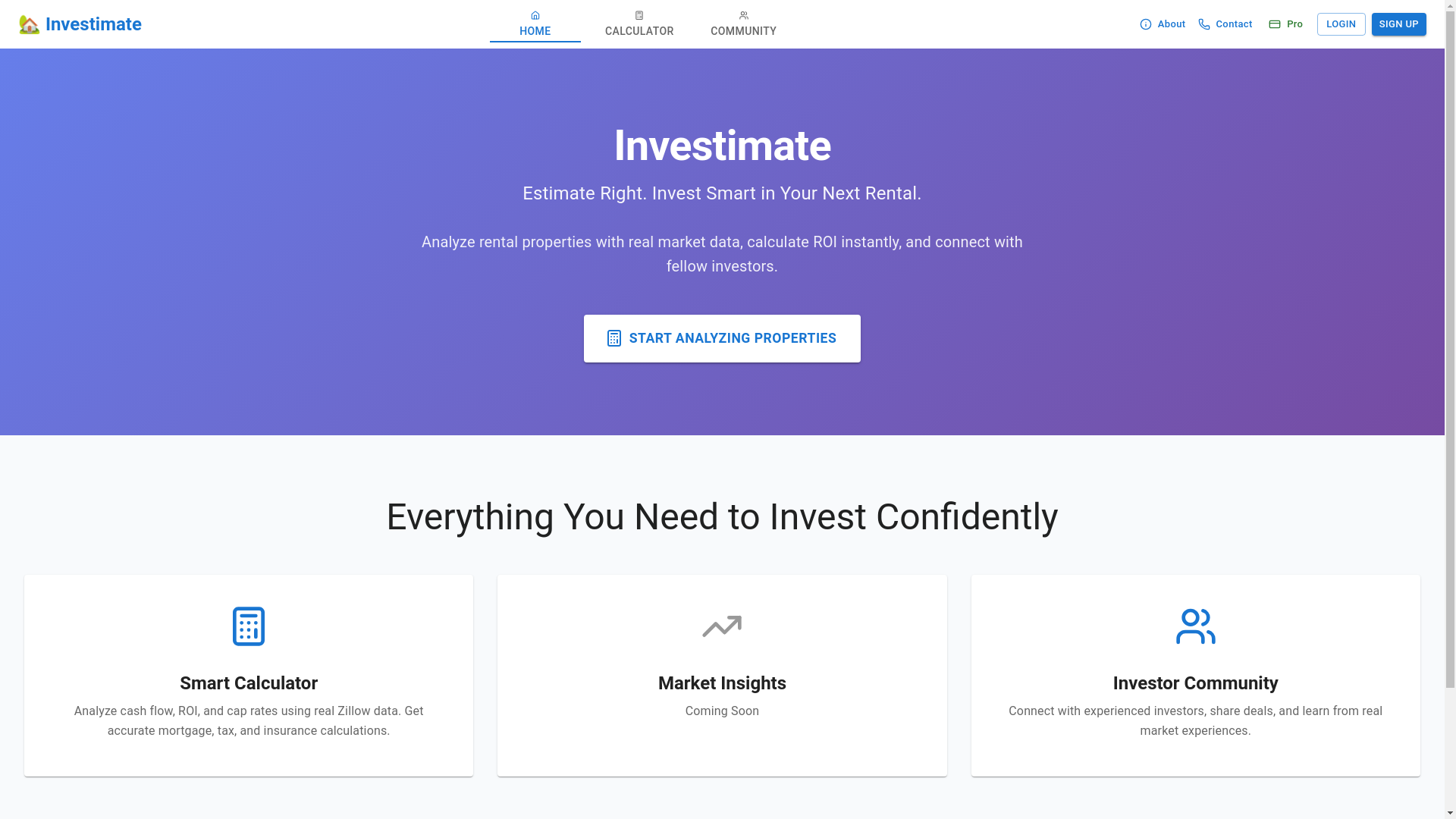 website screenshot of https://myinvestimate.com/