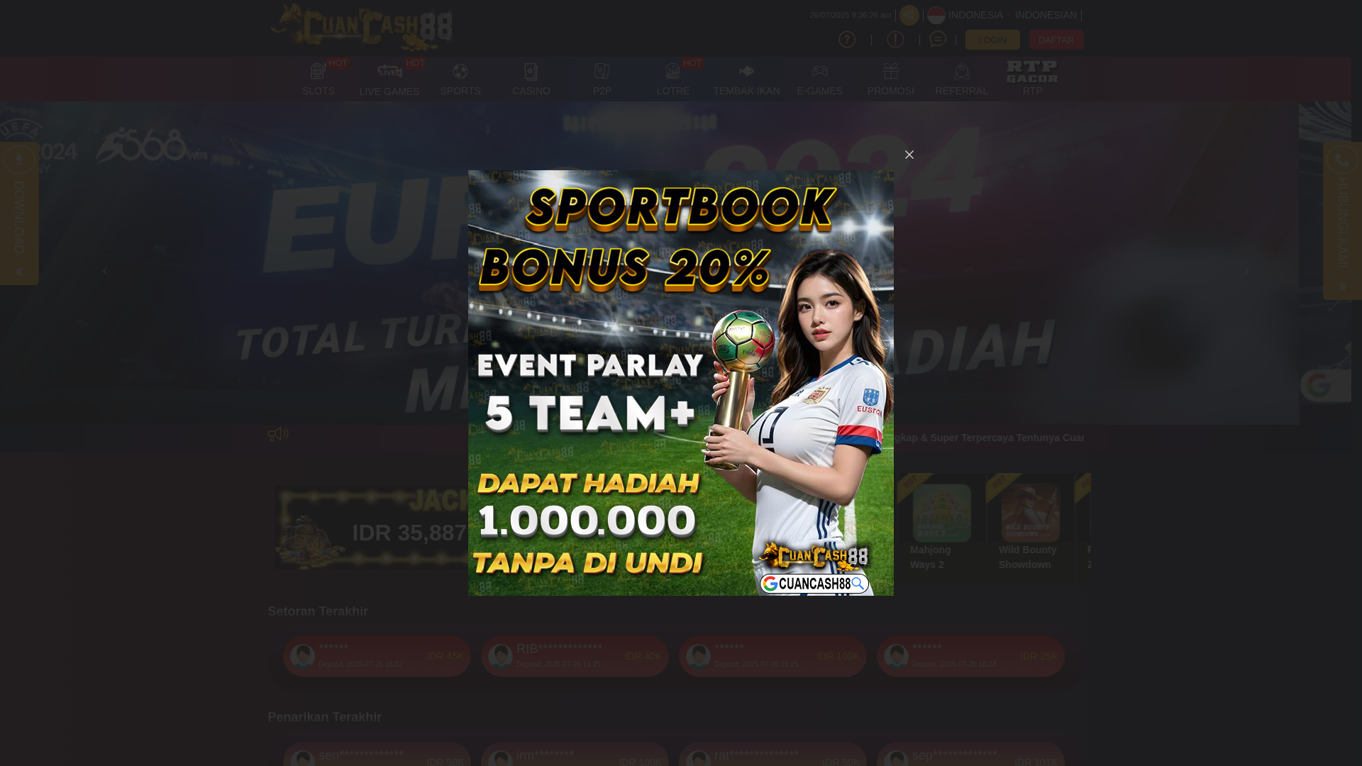 website screenshot of https://cuancash88vip.com/