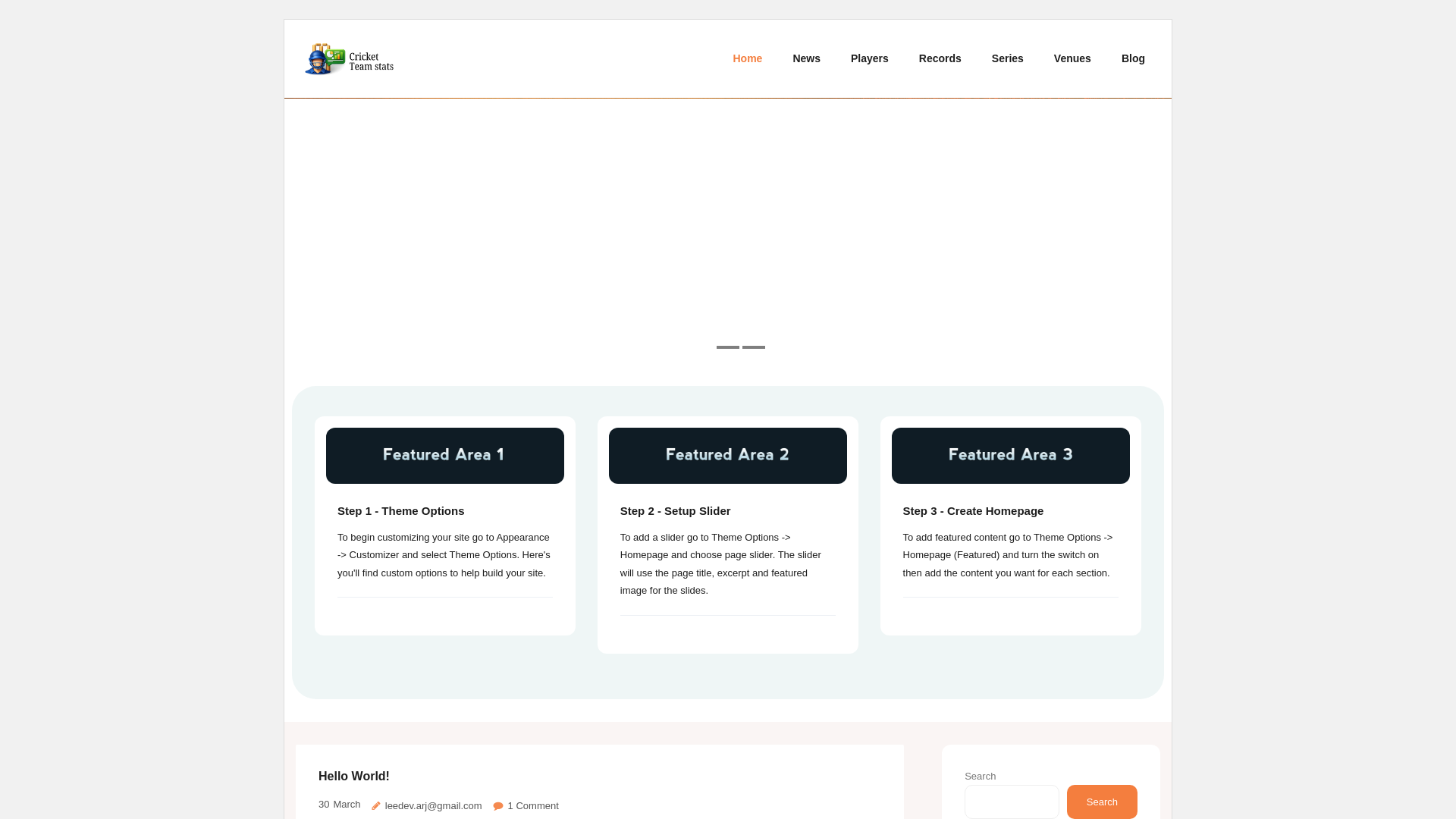 website screenshot of https://cricketteamstats.com