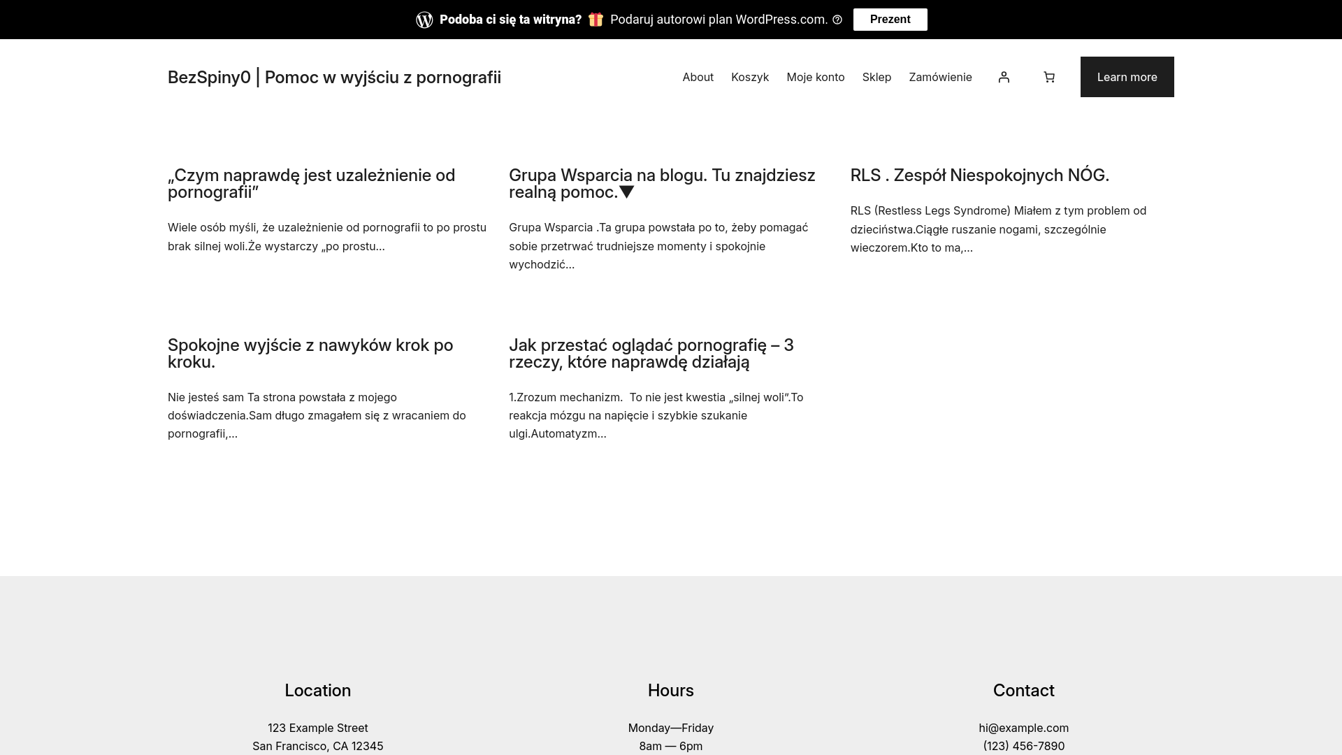 website screenshot of https://bezspiny0.com/