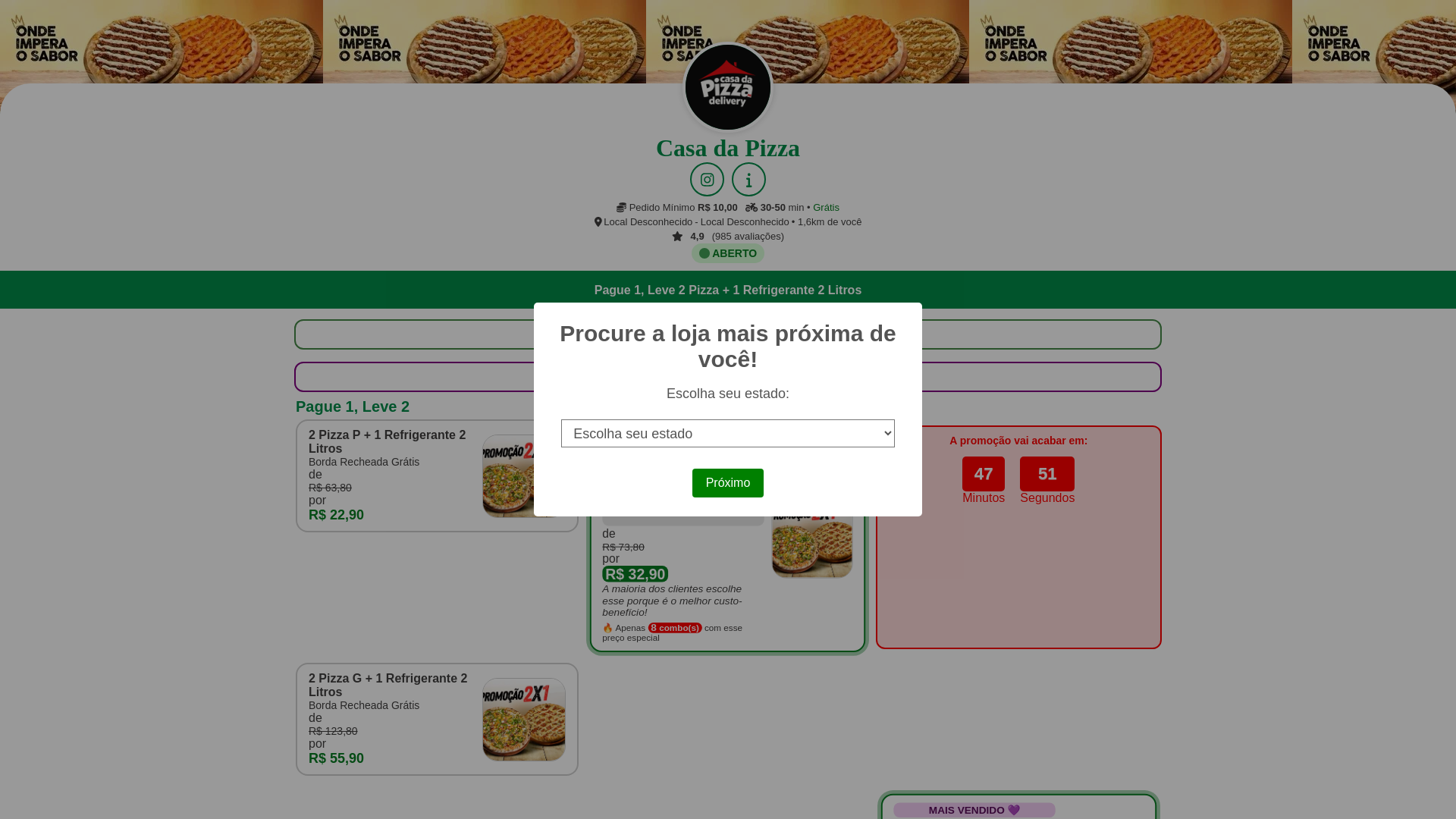 website screenshot of https://pedido-casadapizza.site/