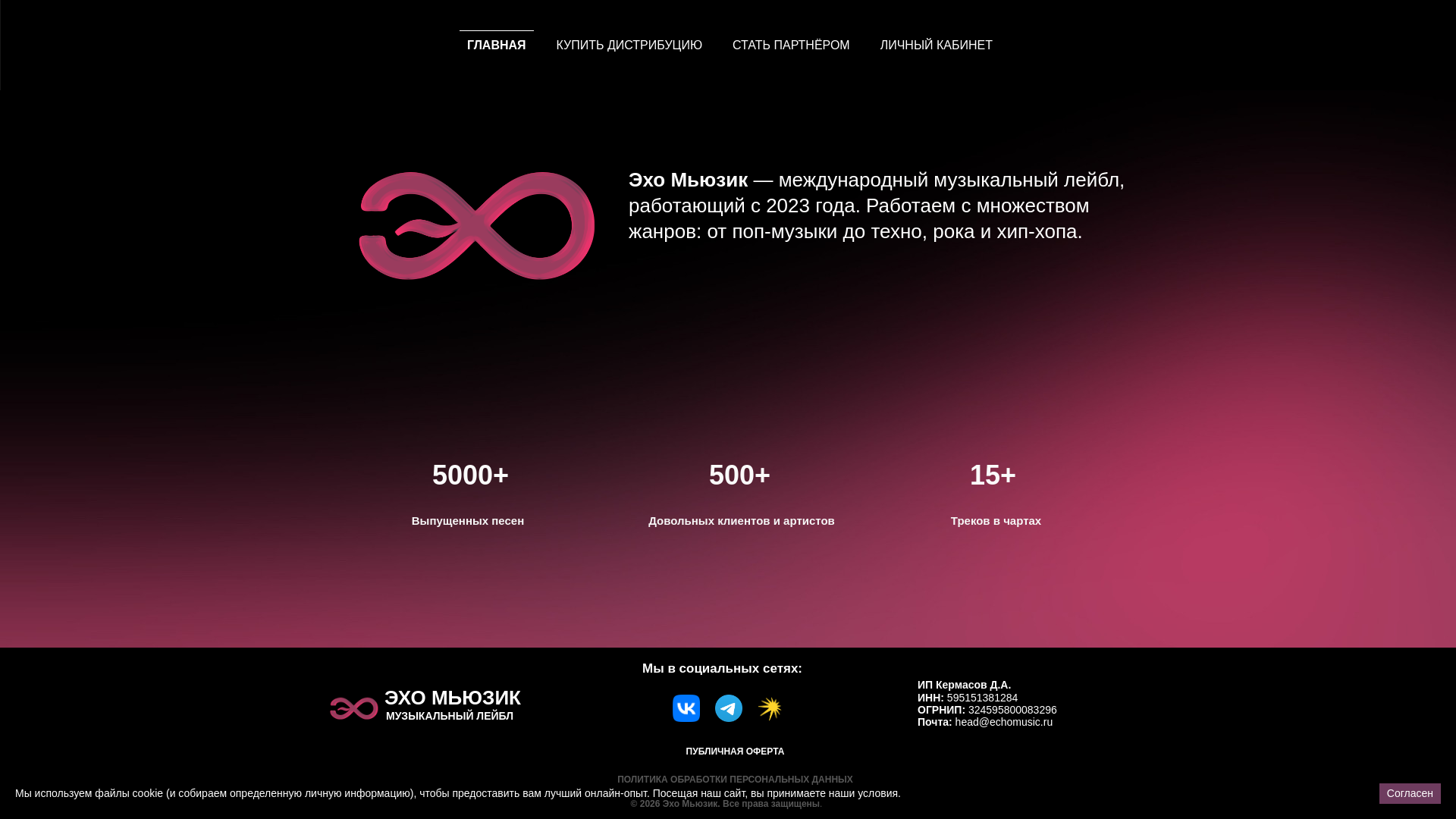 website screenshot of https://www.echomusic.ru/