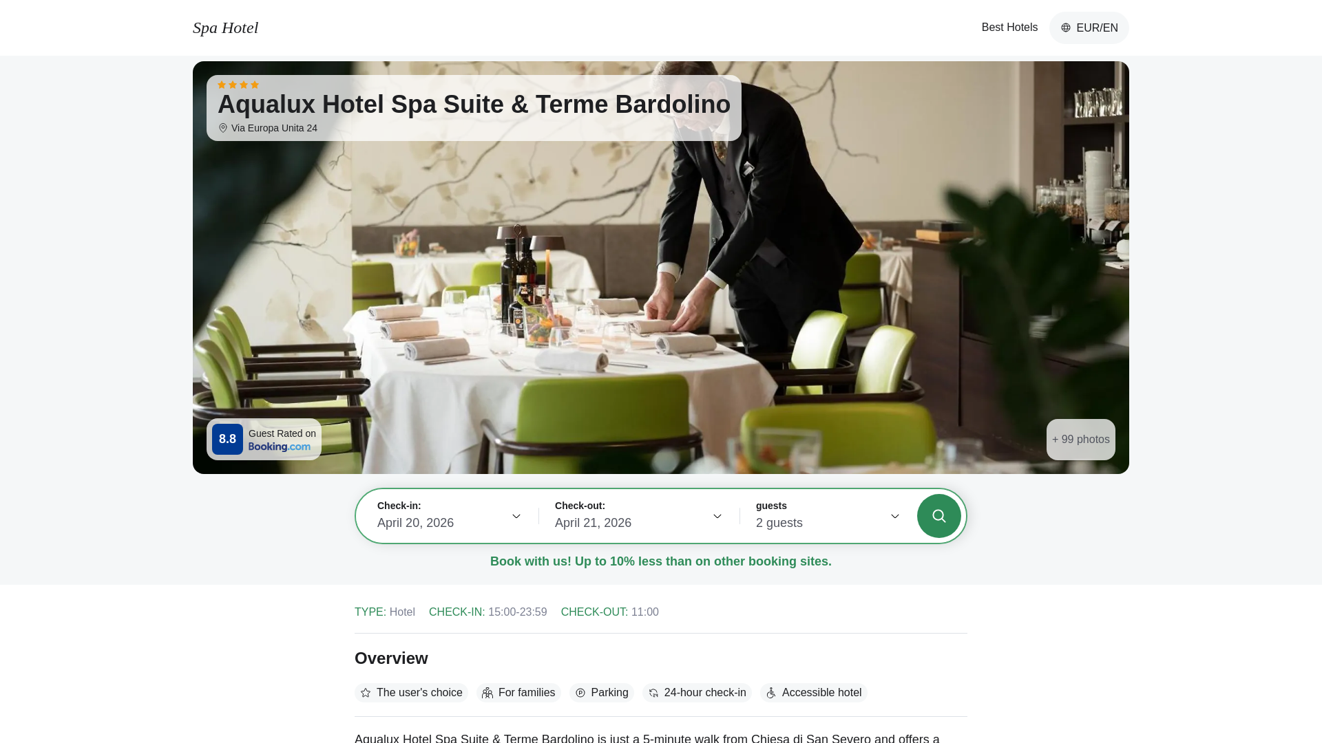 website screenshot of https://aqualuxsuiterme.spahotel.guru