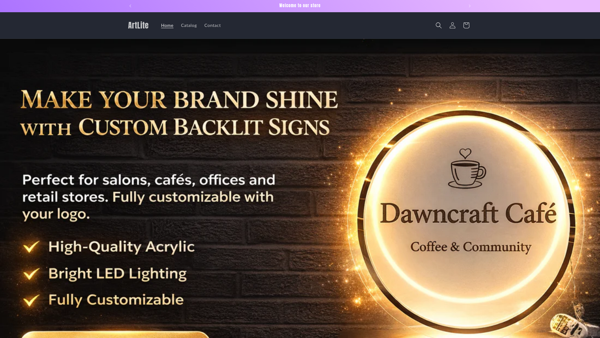 website screenshot of https://artlitestore.in