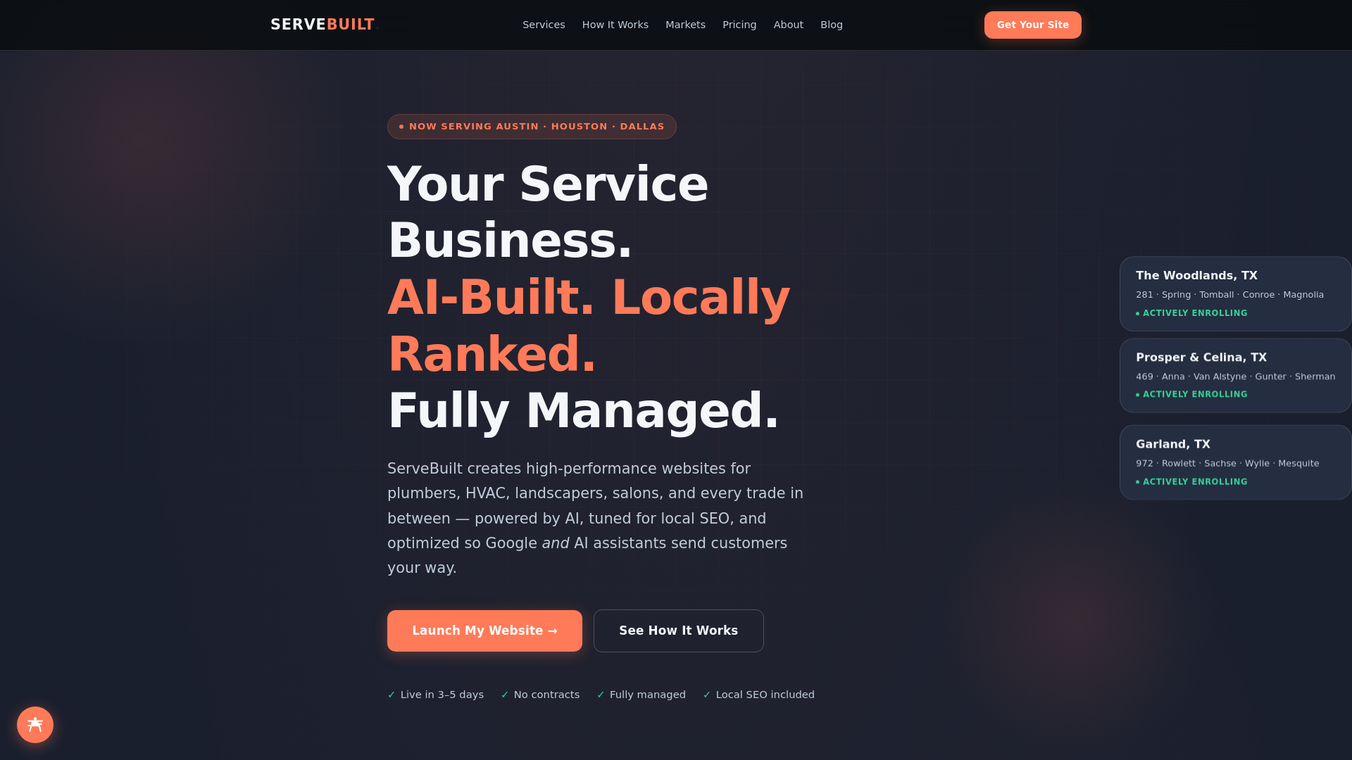 website screenshot of https://servebuilt.com