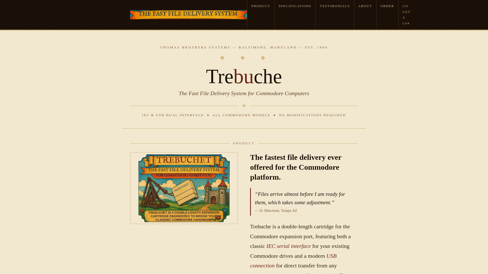 website screenshot of https://trebuchefastload.com/