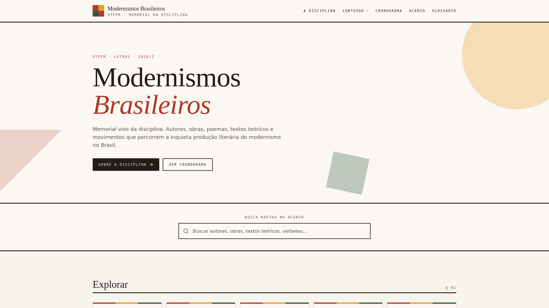 website screenshot of https://modernismosbrasileiros.com/