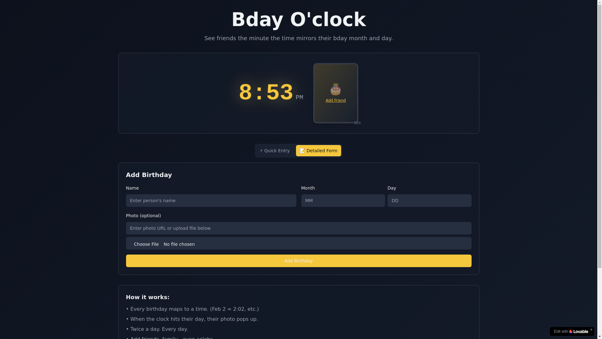 website screenshot of https://bdayoclock.com/
