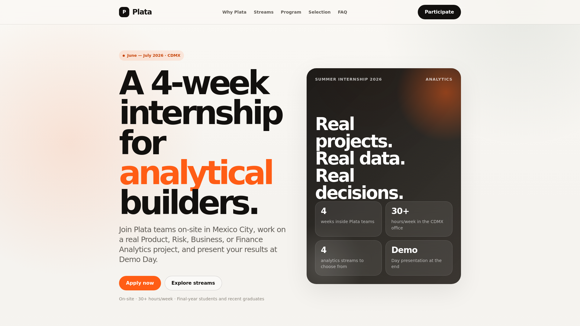website screenshot of https://plata-summer-internship-2026.pages.dev/