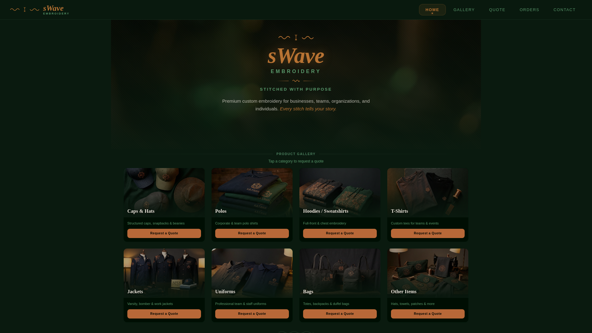 website screenshot of https://swaveembroidery.com/
