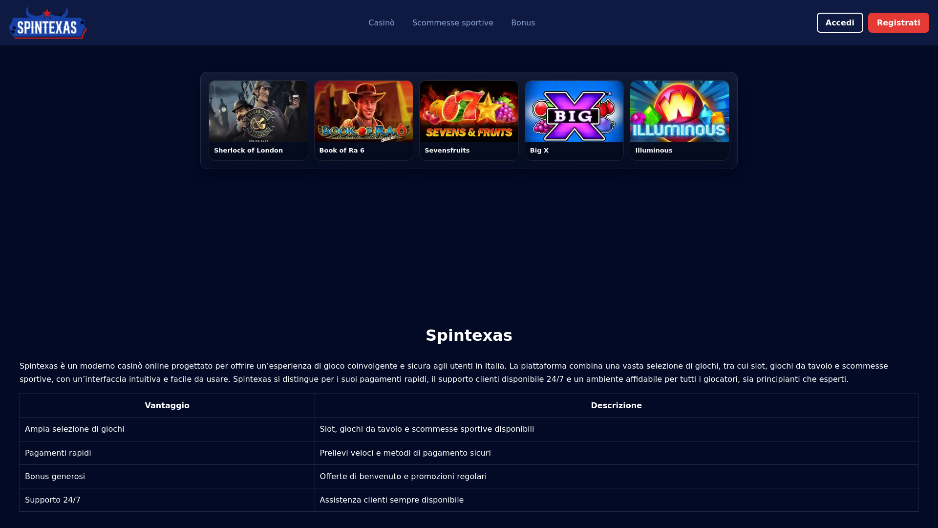 website screenshot of https://spintexasplay.it