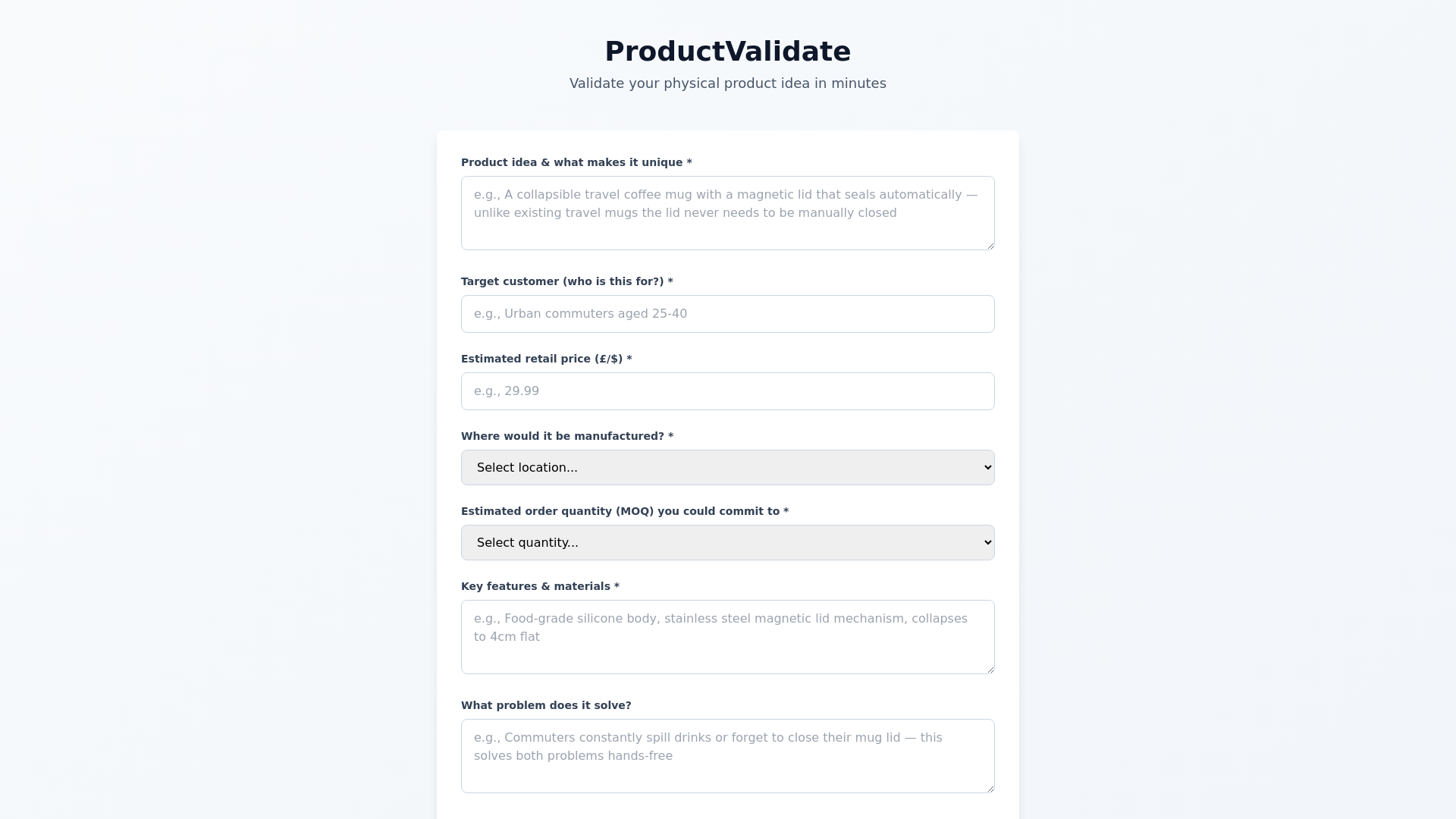 website screenshot of https://productvalidate.co/