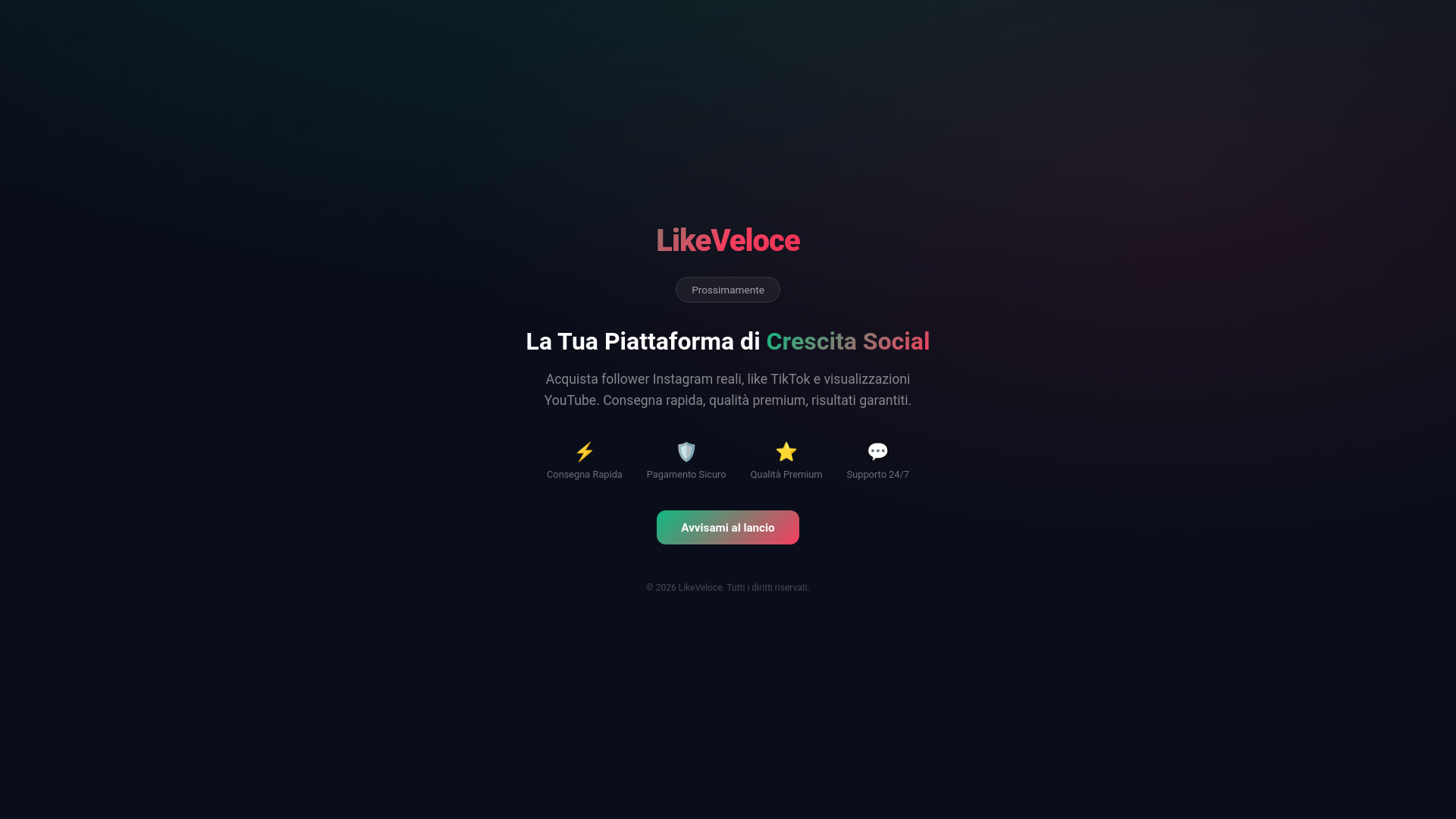 website screenshot of https://likeveloce-coming-soon.pages.dev/