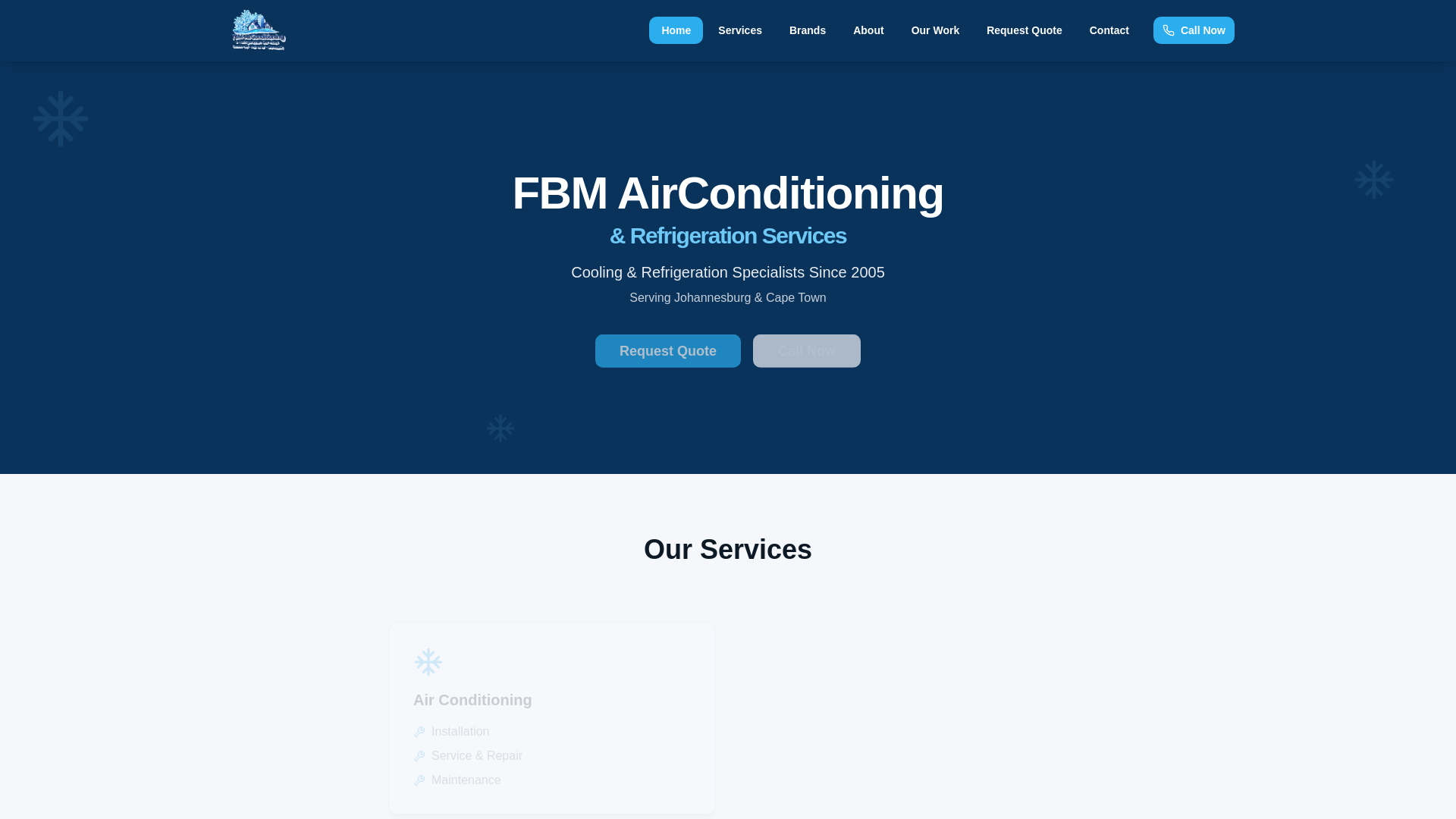 website screenshot of https://fbmairconditioning.co.za/