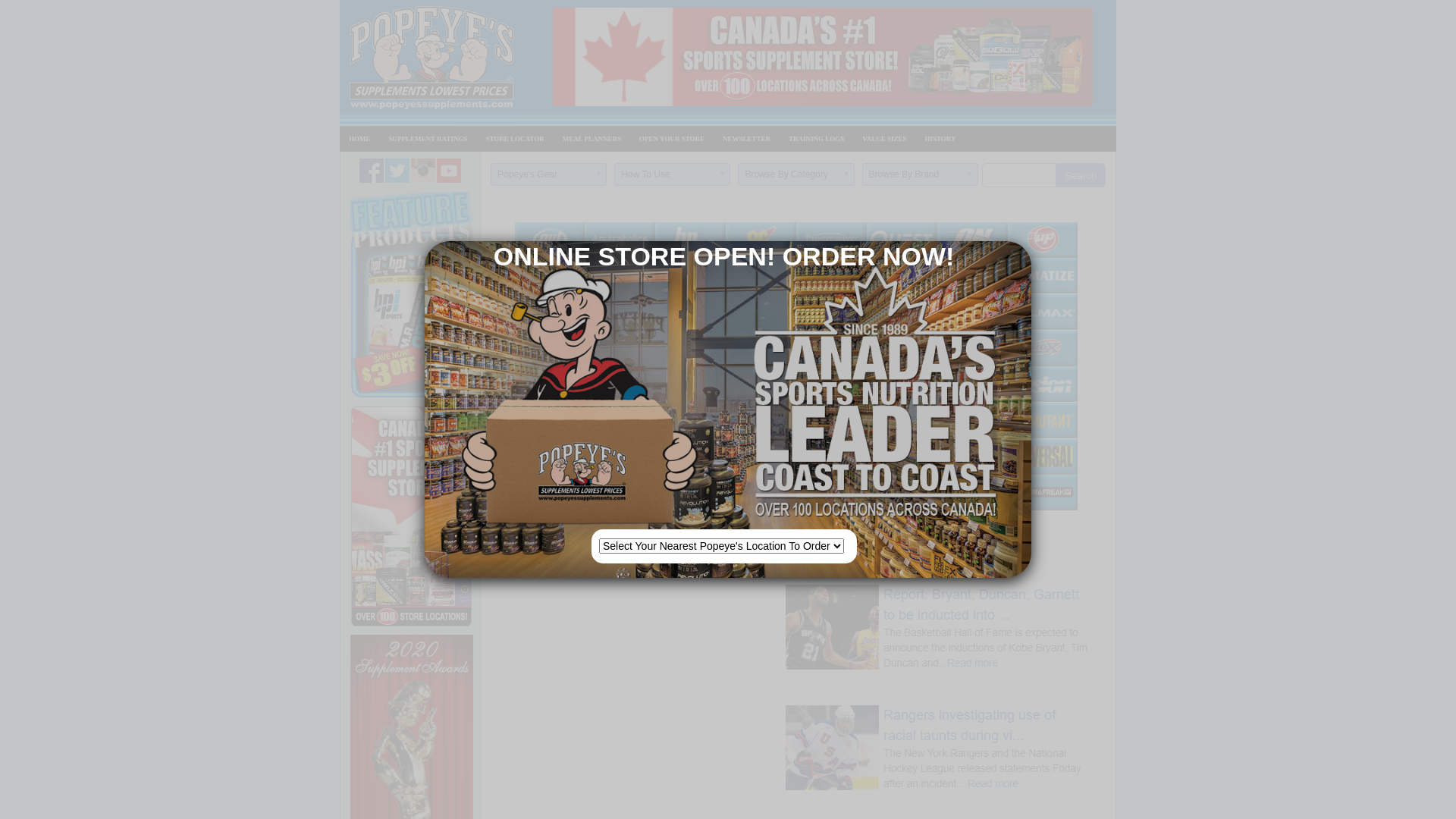 website screenshot of https://popeyessportssupplements.ca/