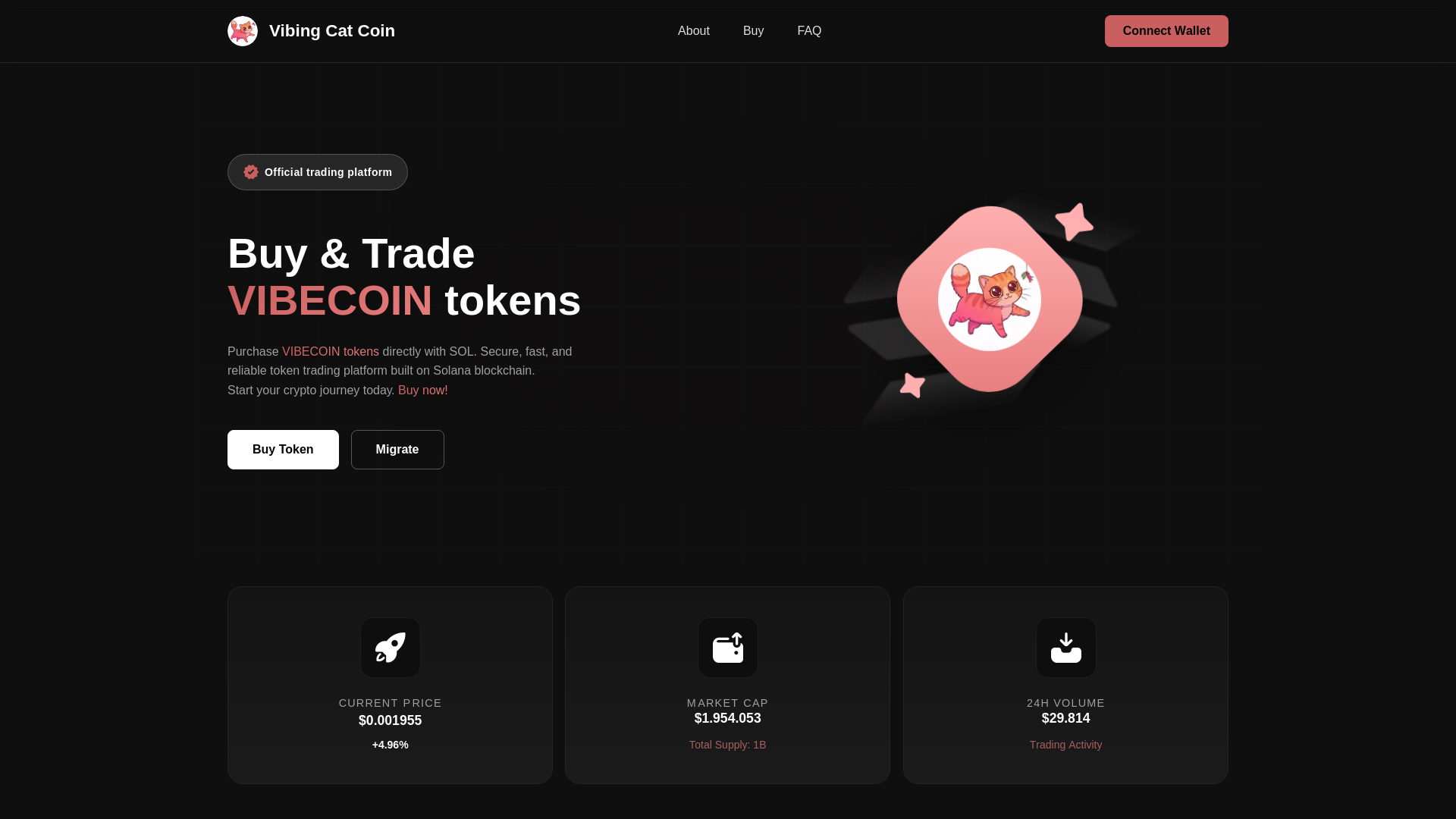 website screenshot of https://vibecoinmigration.xyz/