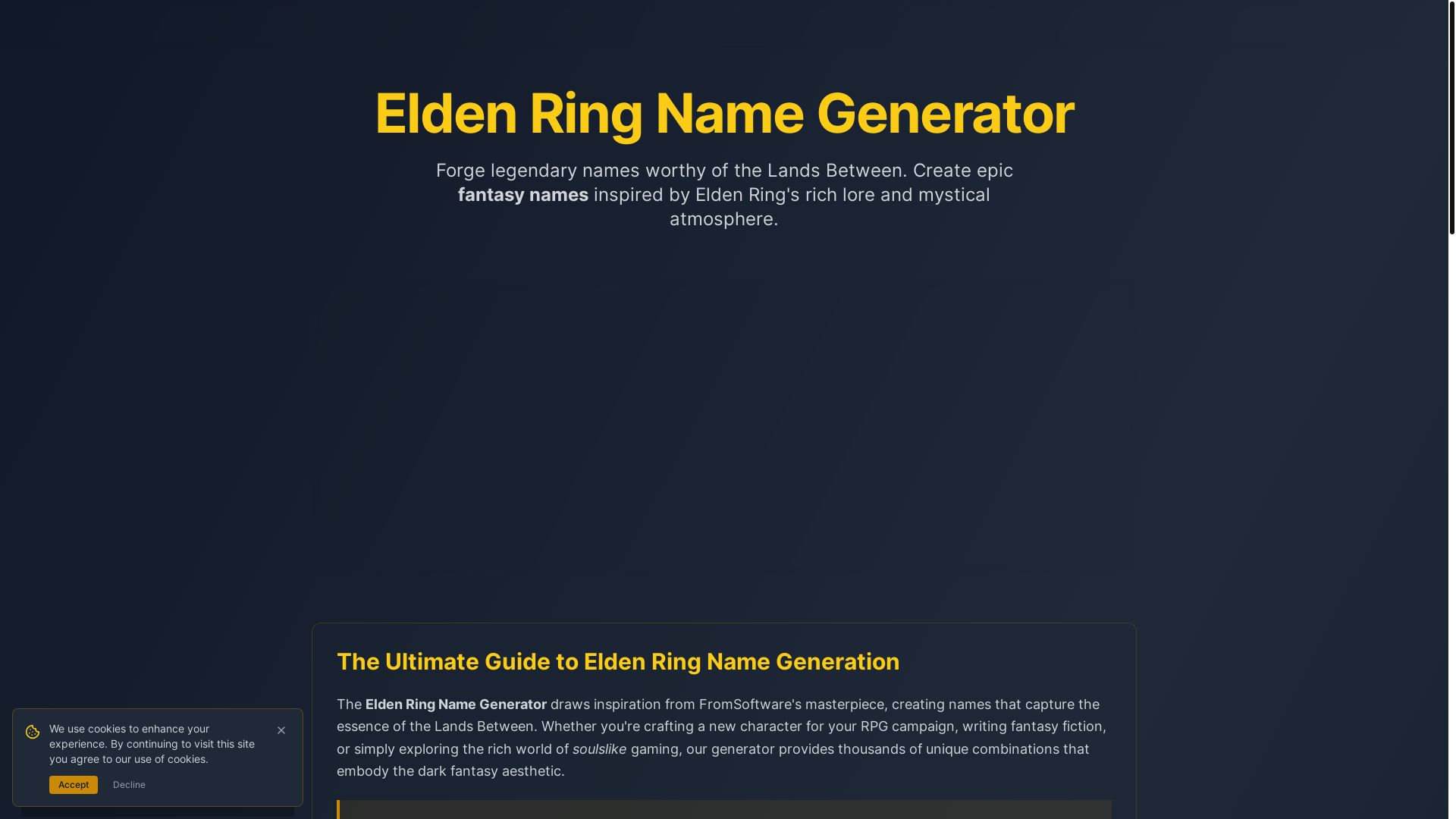 website screenshot of https://eldenringnamegenerator.pages.dev/