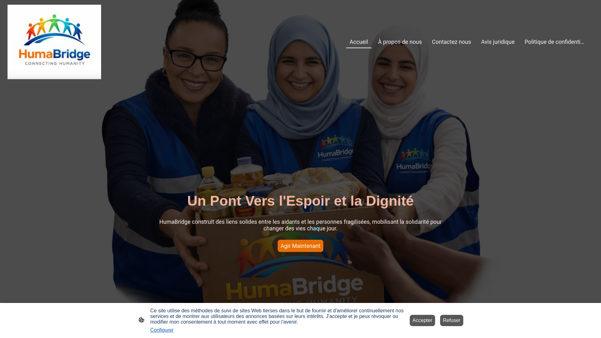 website screenshot of https://huma-bridge.org/