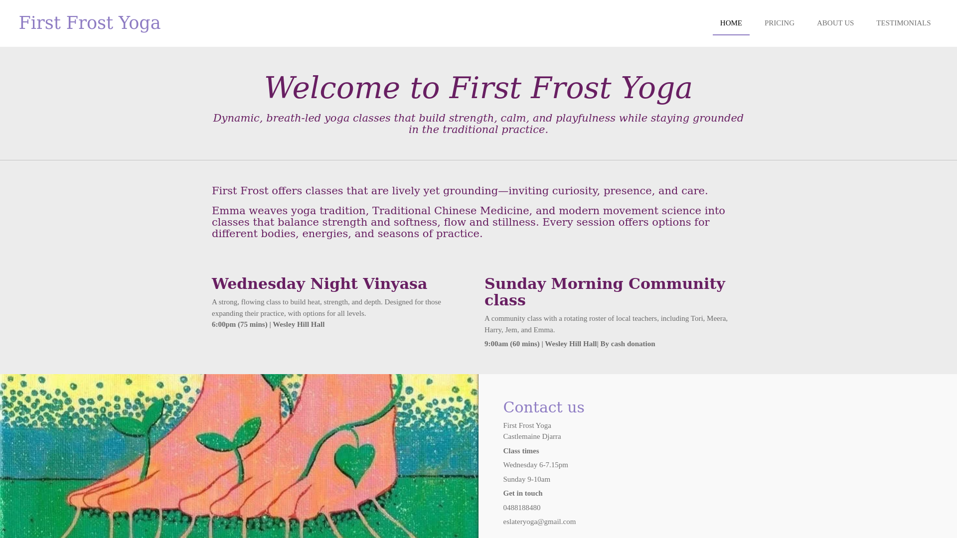 website screenshot of https://firstfrostyoga.com.au