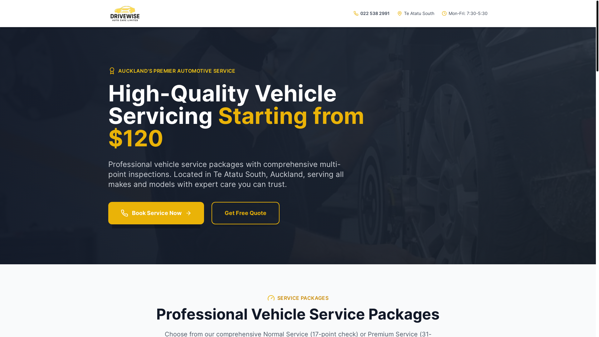 website screenshot of https://drivewiseautos.co.nz/